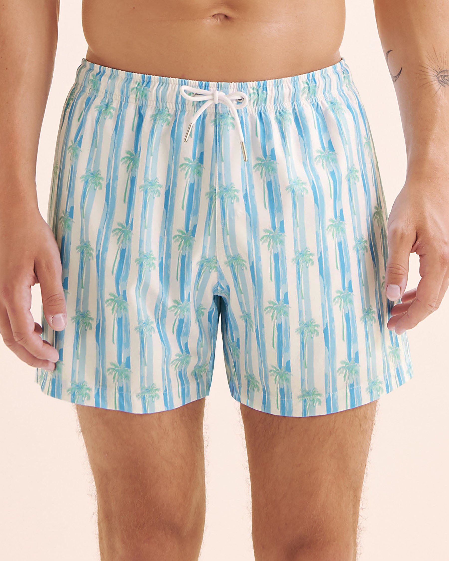 BERMIES Stripes Tree Classic Long Liner Swimsuit White, blue, green STRE-CLAL - View1