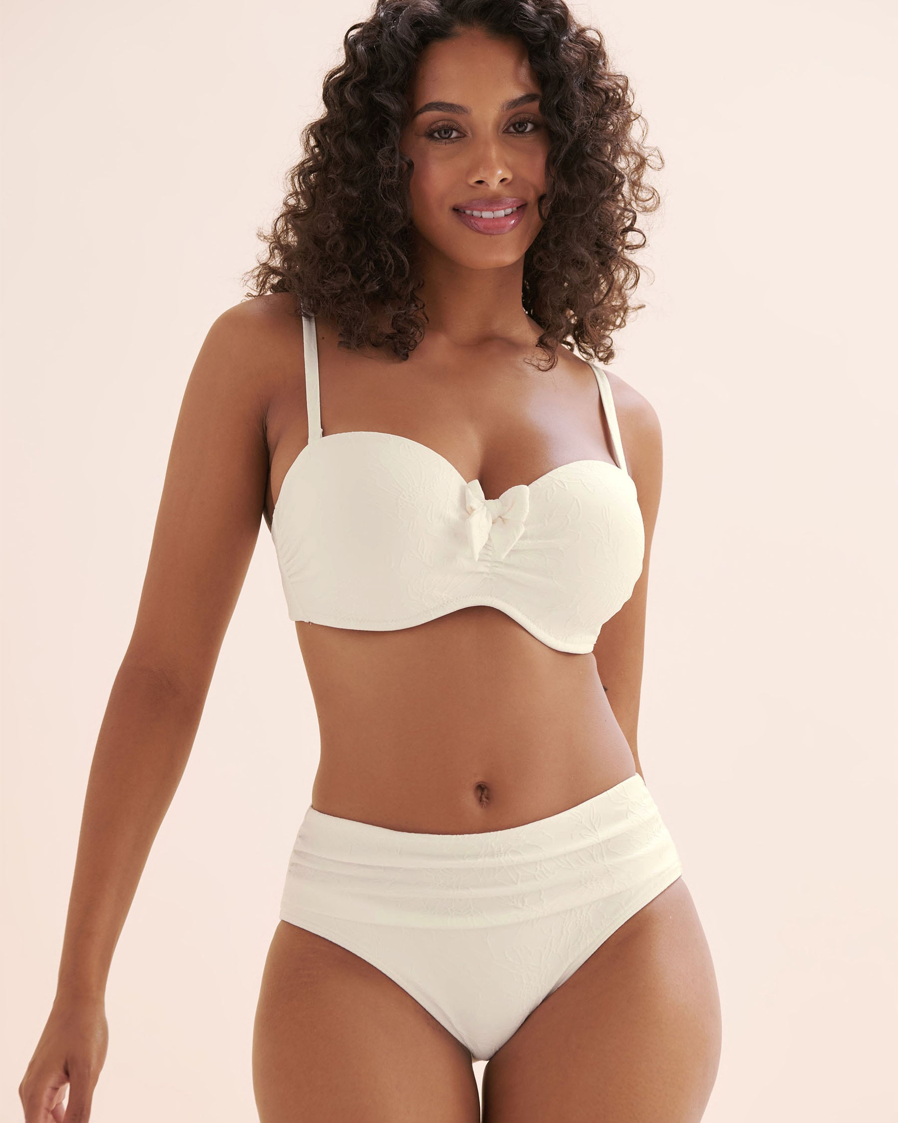 TURQUOISE COUTURE Textured D Cup Bandeau Bikini Top White 01200122 - View2