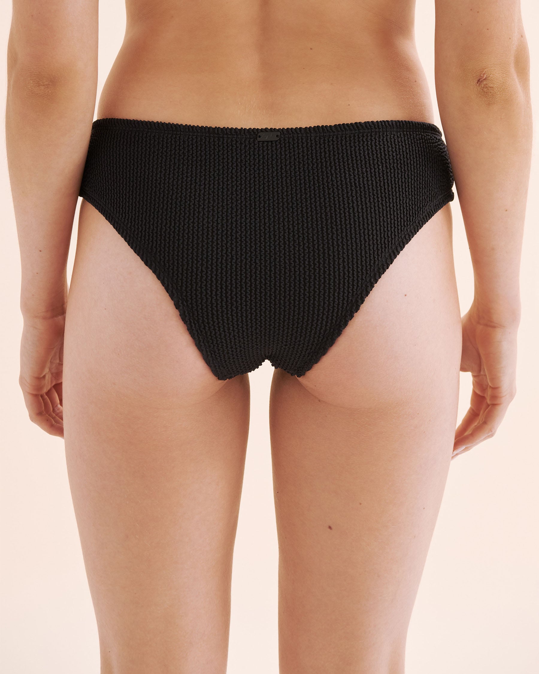 TROPIK Textured Smocked Low-Rise Cheeky Bikini Bottom Black 01300509 - View5