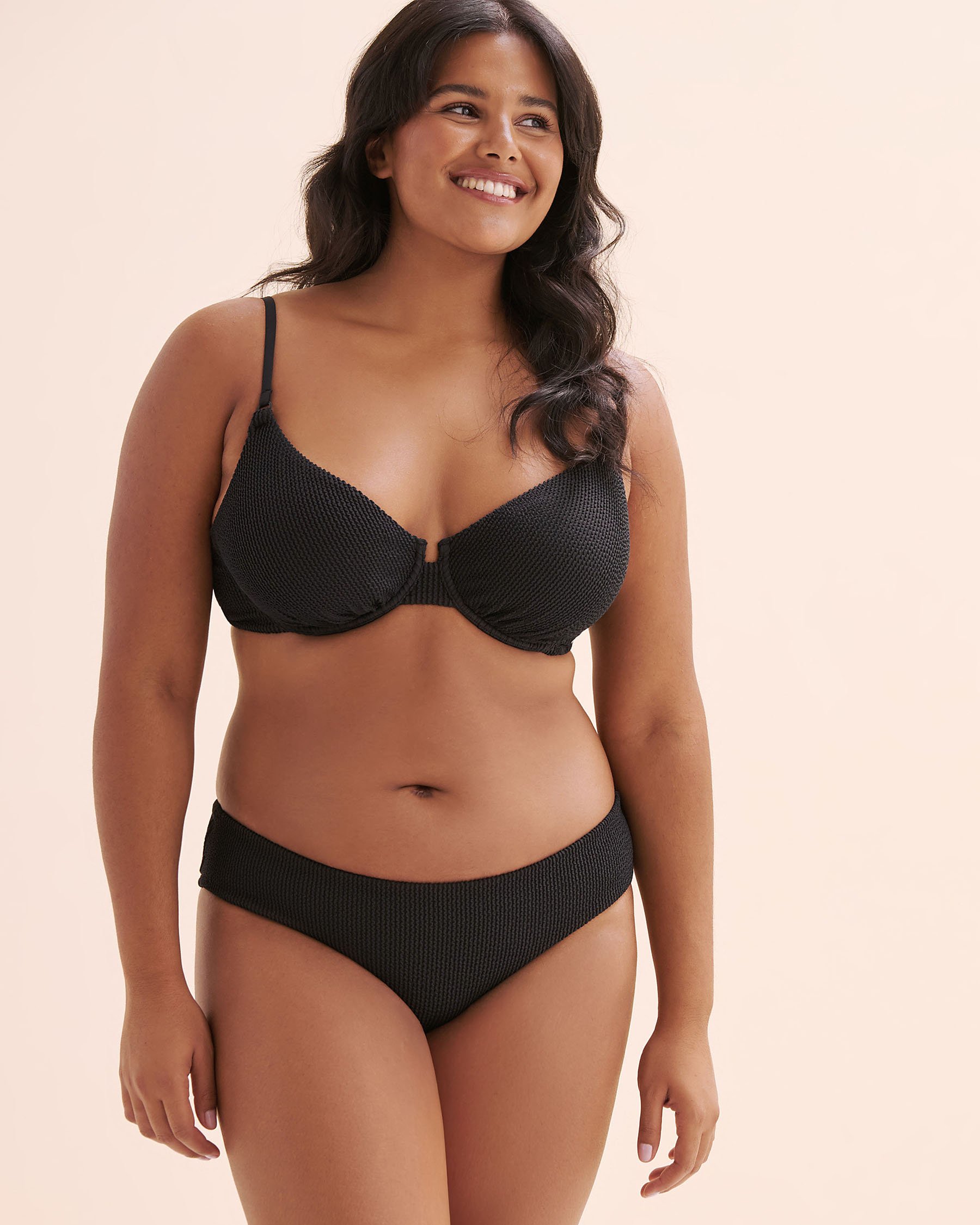 TROPIK Textured Smocked Plunge Bikini Top Black 01100482 - View9