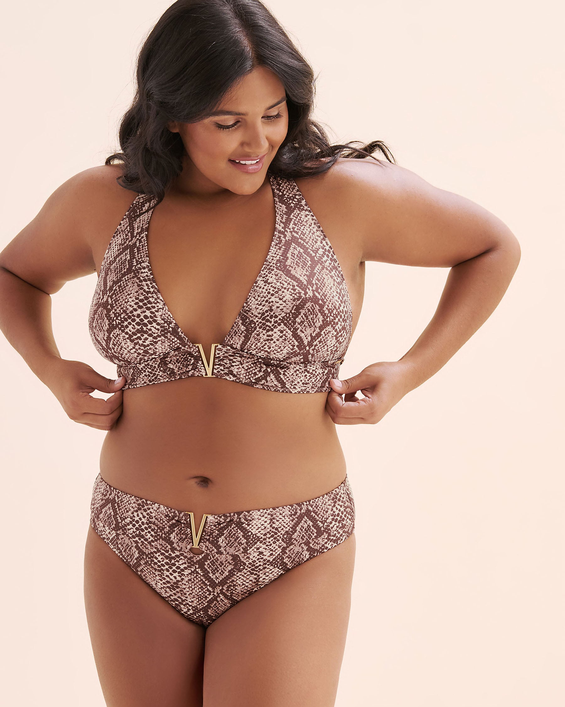 SANTEMARE Haut de bikini triangle bijou en V Brun 01100490 - Voir4