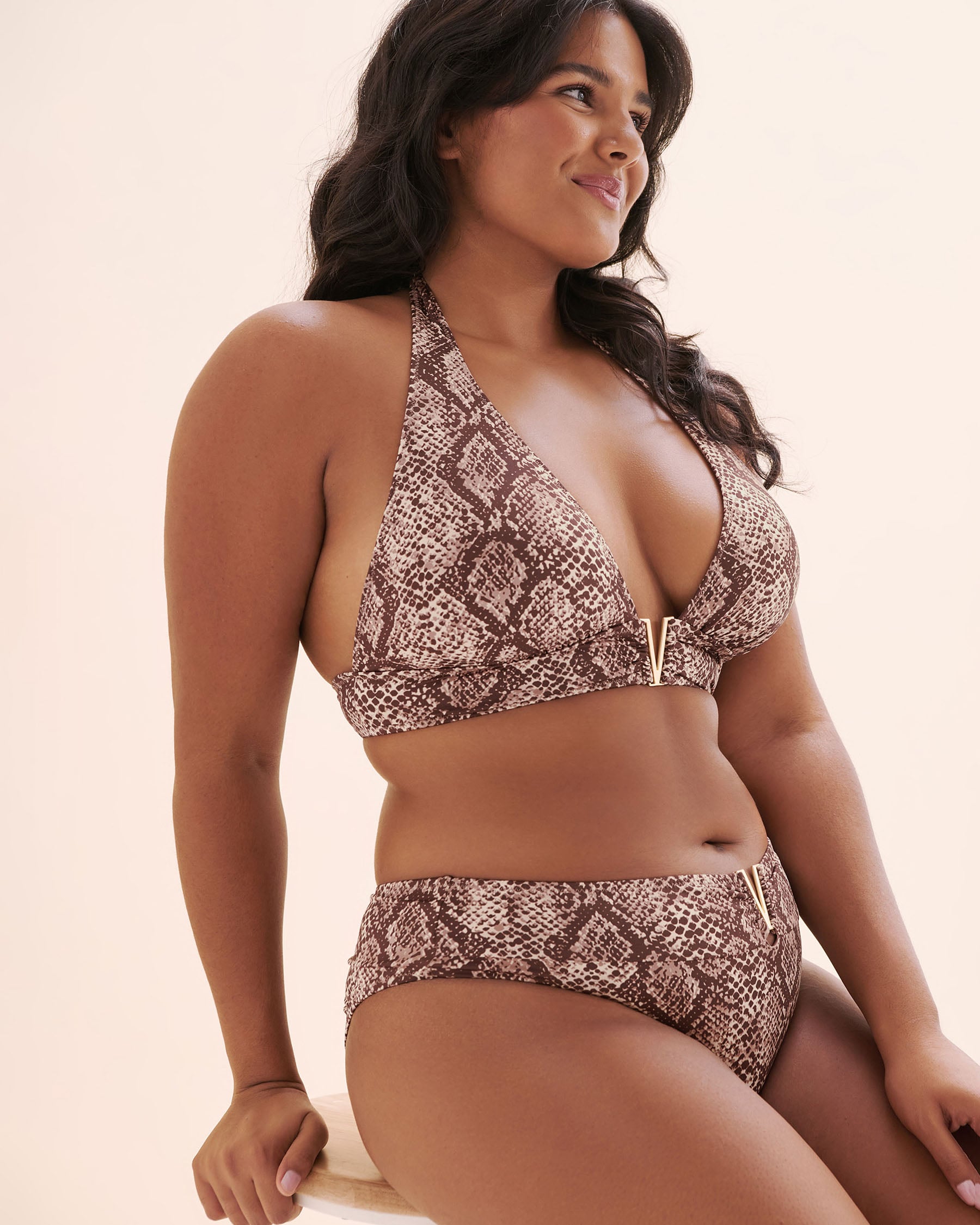 SANTEMARE Haut de bikini triangle bijou en V Brun 01100490 - Voir7