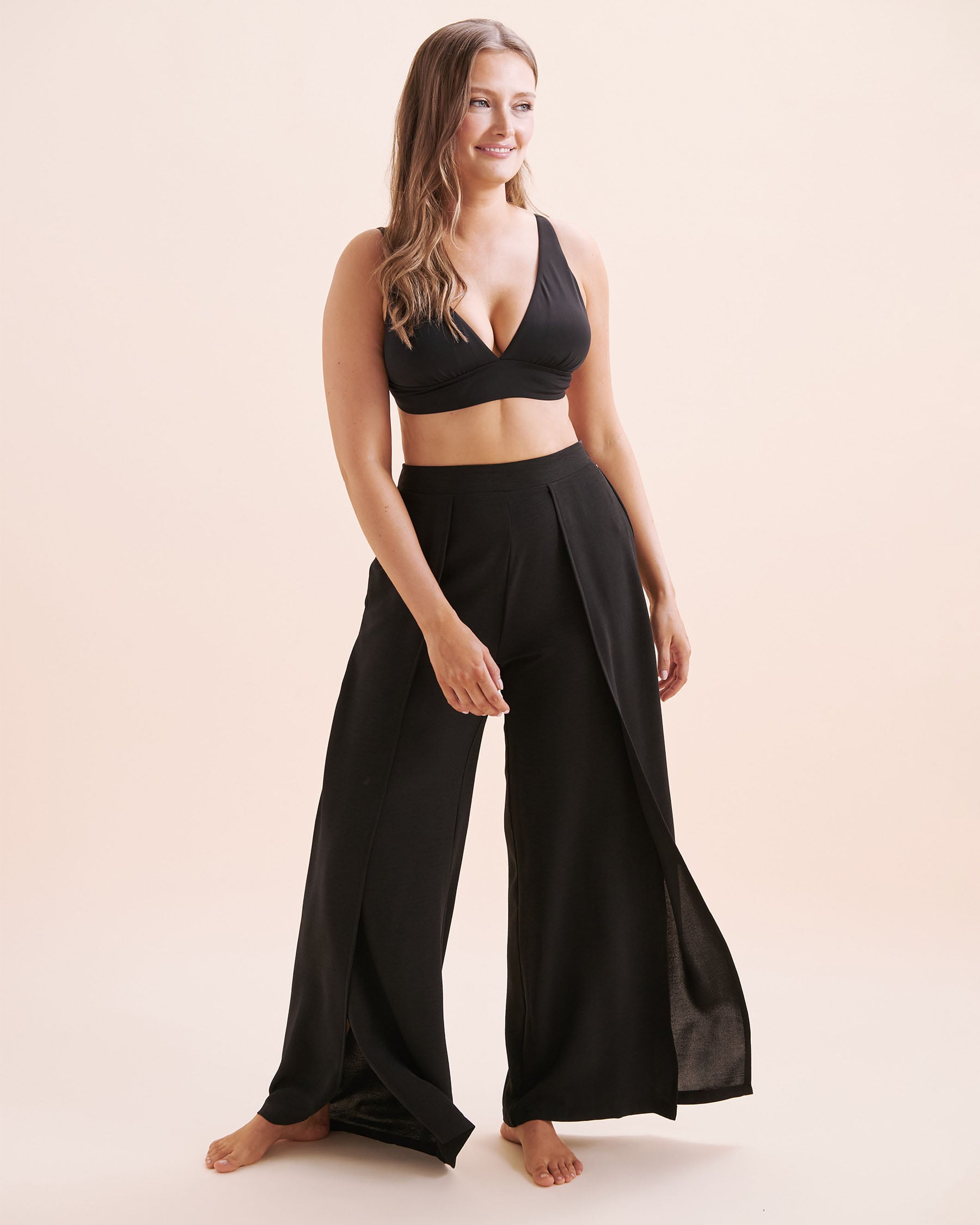 EVERYDAY SUNDAY Pantalon de plage à jambes larges Noir ESBEAW05869A - Voir4