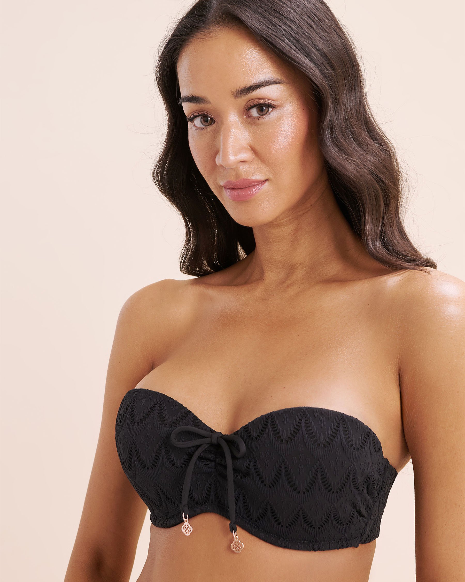 TURQUOISE COUTURE Textured Bandeau Bikini Top Black 01100497 - View1