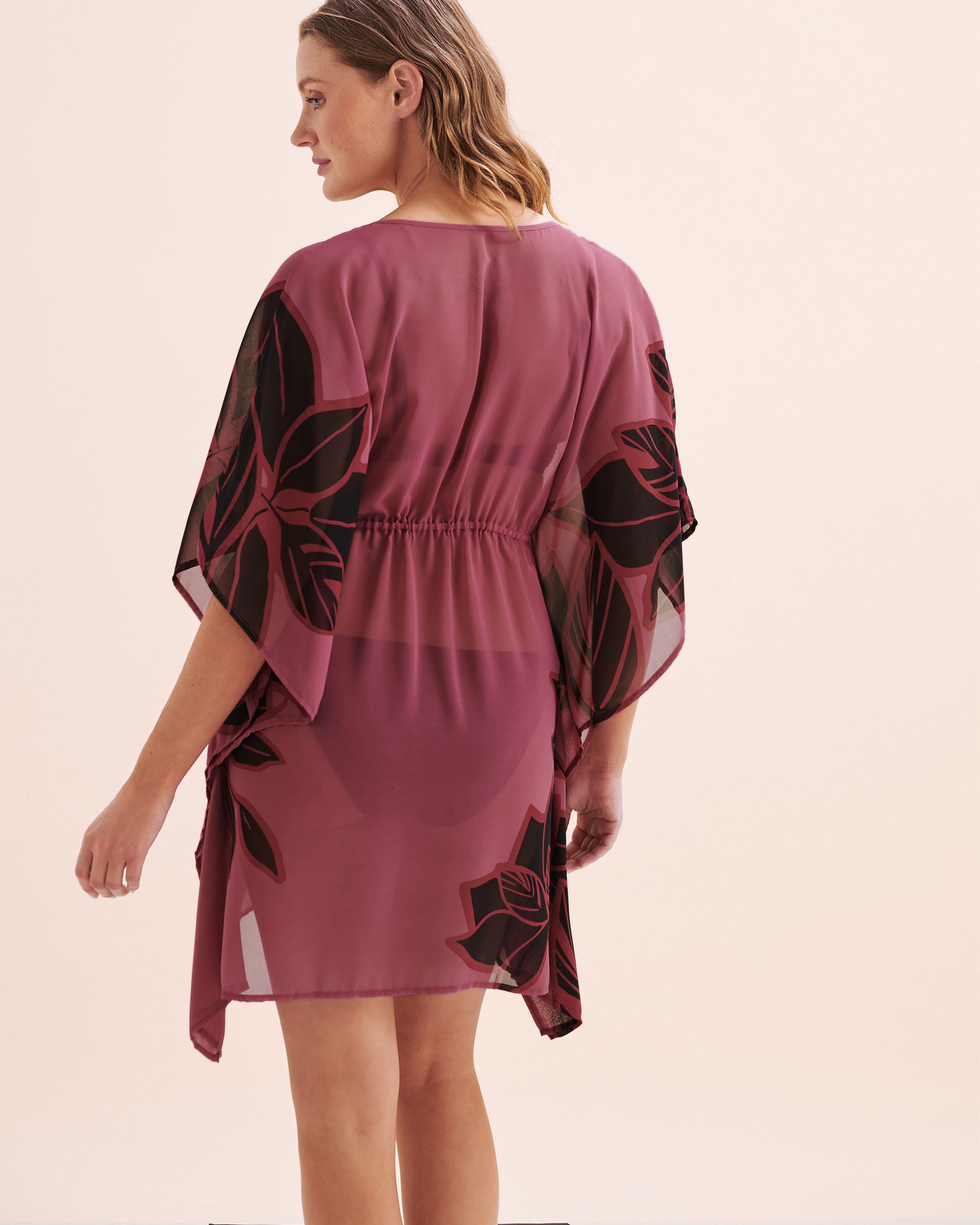 TURQUOISE COUTURE Chiffon Caftan Black and pink 02400060 - View2