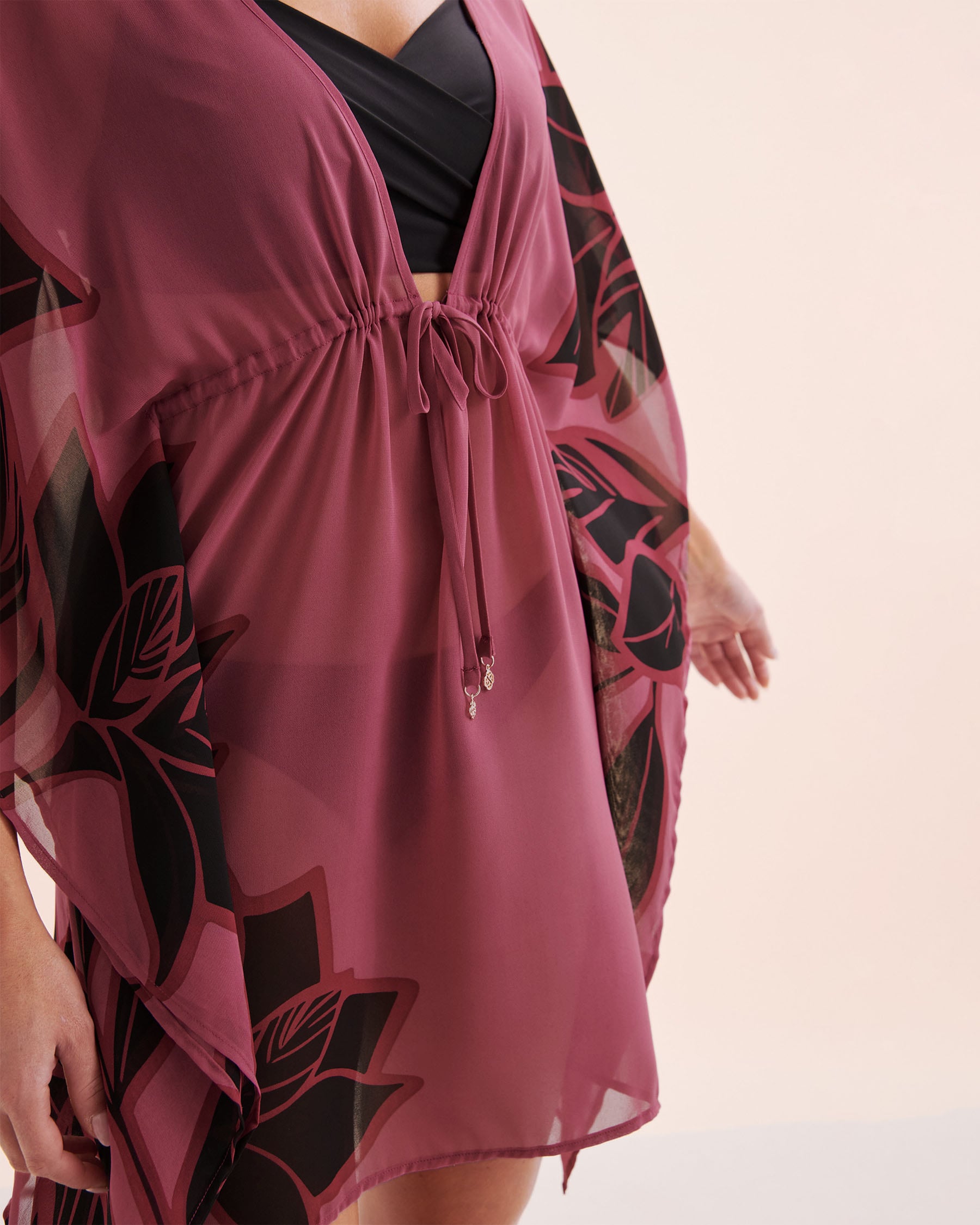 TURQUOISE COUTURE Chiffon Caftan Black and pink 02400060 - View3
