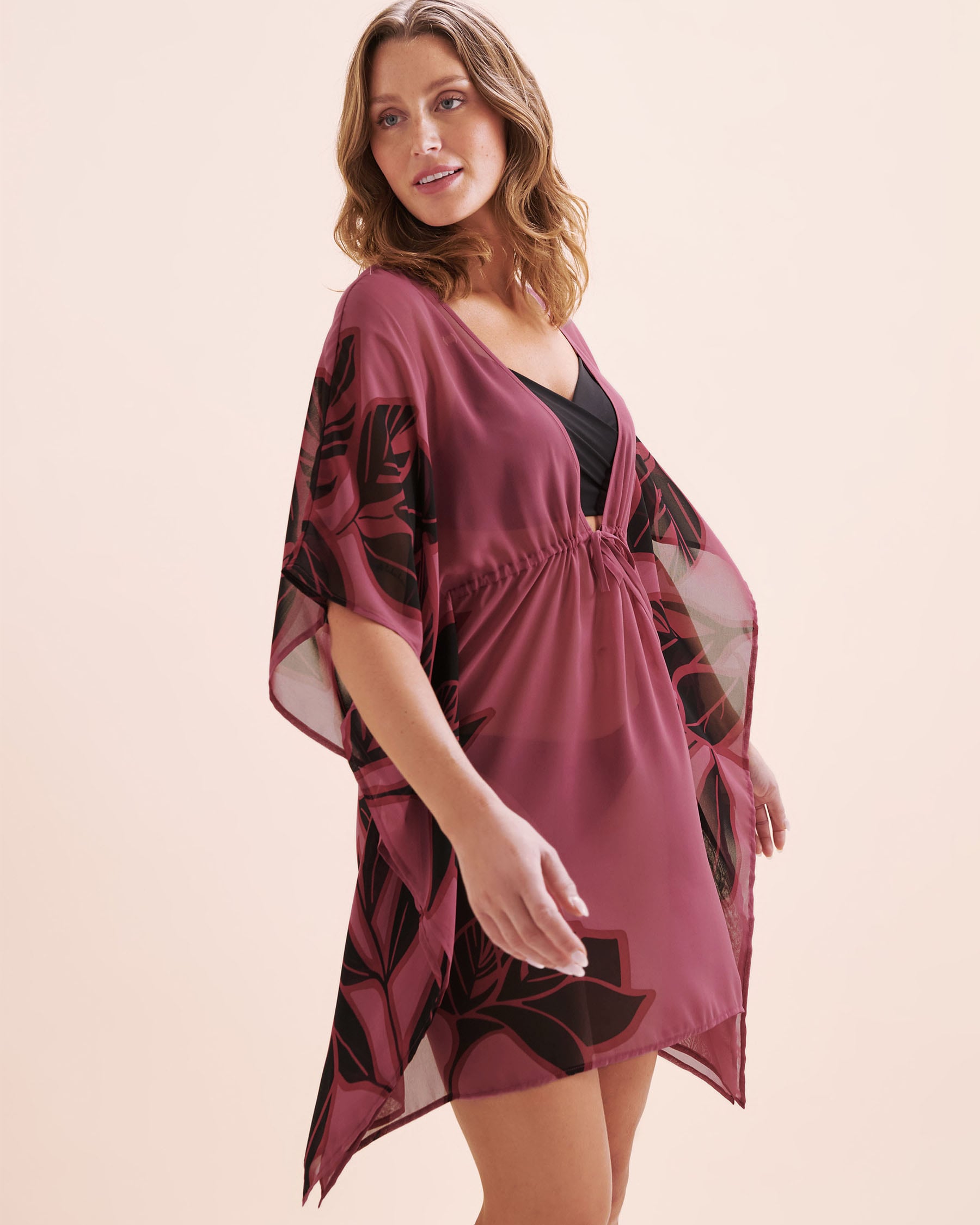 TURQUOISE COUTURE Chiffon Caftan Black and pink 02400060 - View4