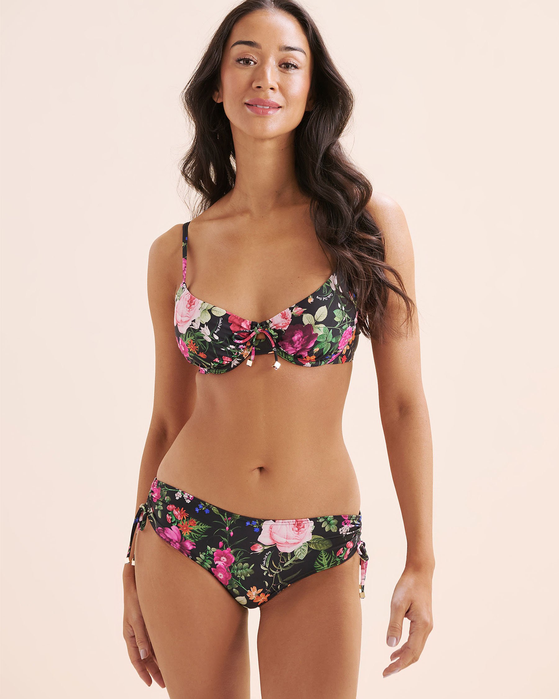 COSTA DEL REY Floral Side Ties Brazilian Bikini Bottom Floral Black 01300542 - View9
