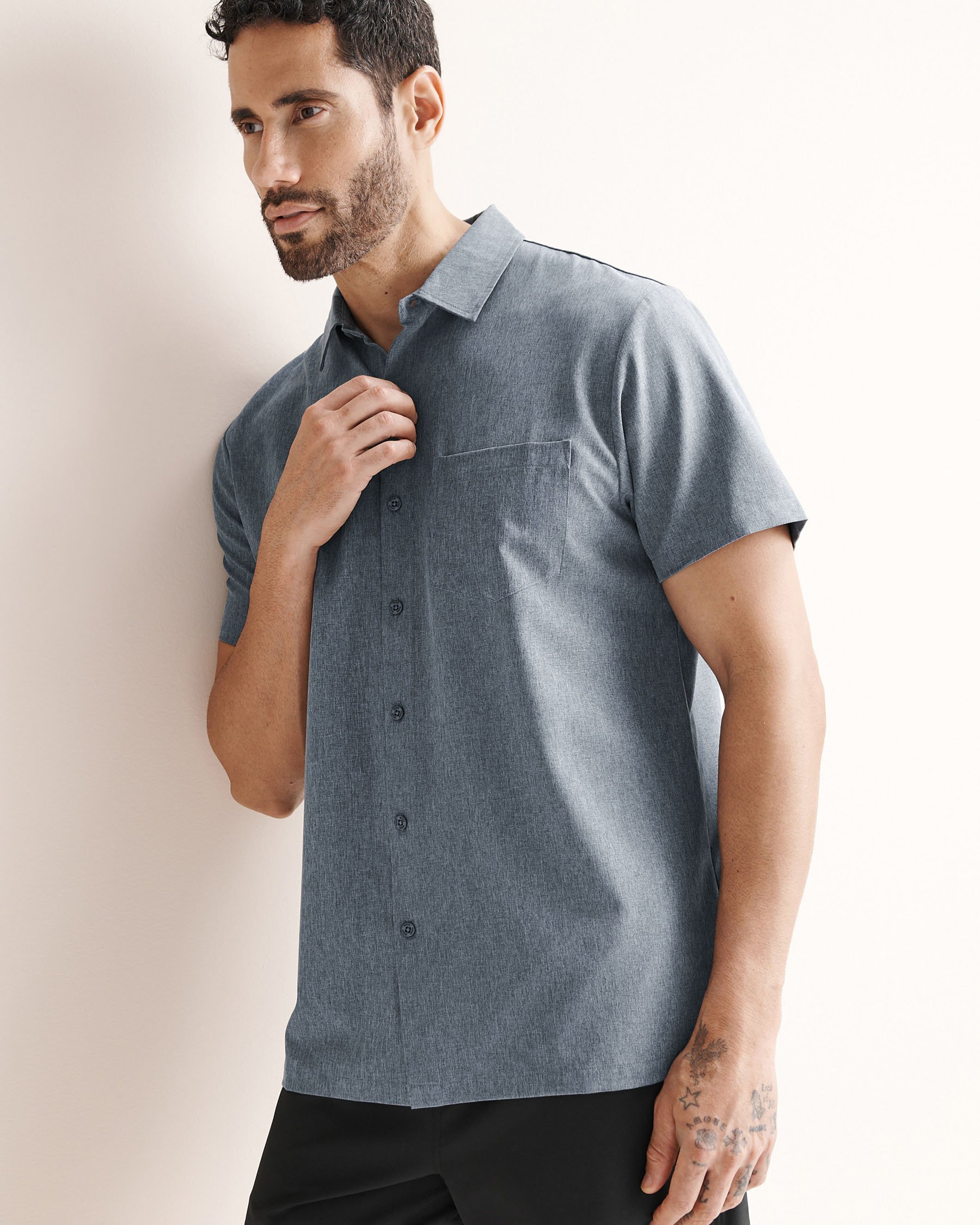 HAMABE Hybrid Short Sleeves Shirt Heather navy blue 04100054 - View1