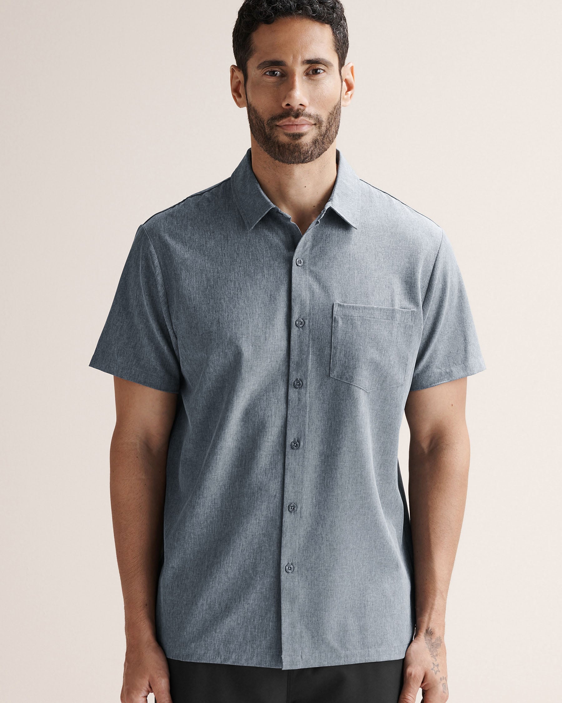 HAMABE Hybrid Short Sleeves Shirt Heather navy blue 04100054 - View2