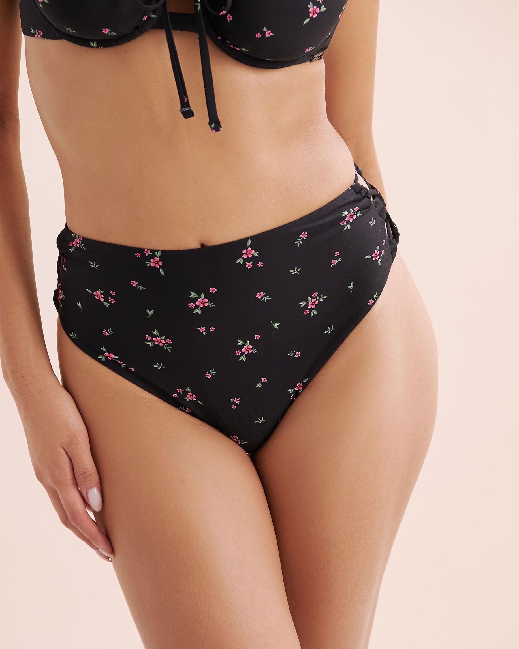 TROPIK Floral High-Rise Cheeky Bikini Bottom Black 01300521 - View1
