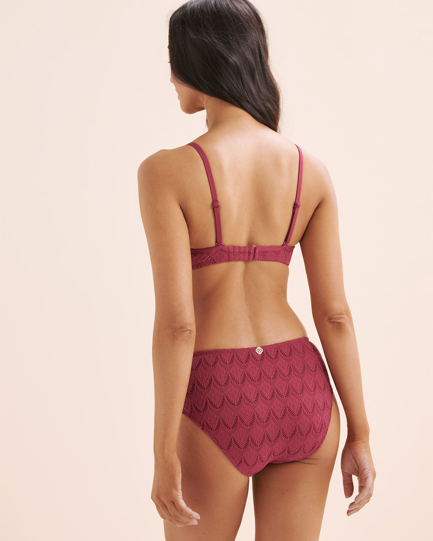 TURQUOISE COUTURE Textured Plunge Bikini Top Beaujolais Violet 01100496 - View6