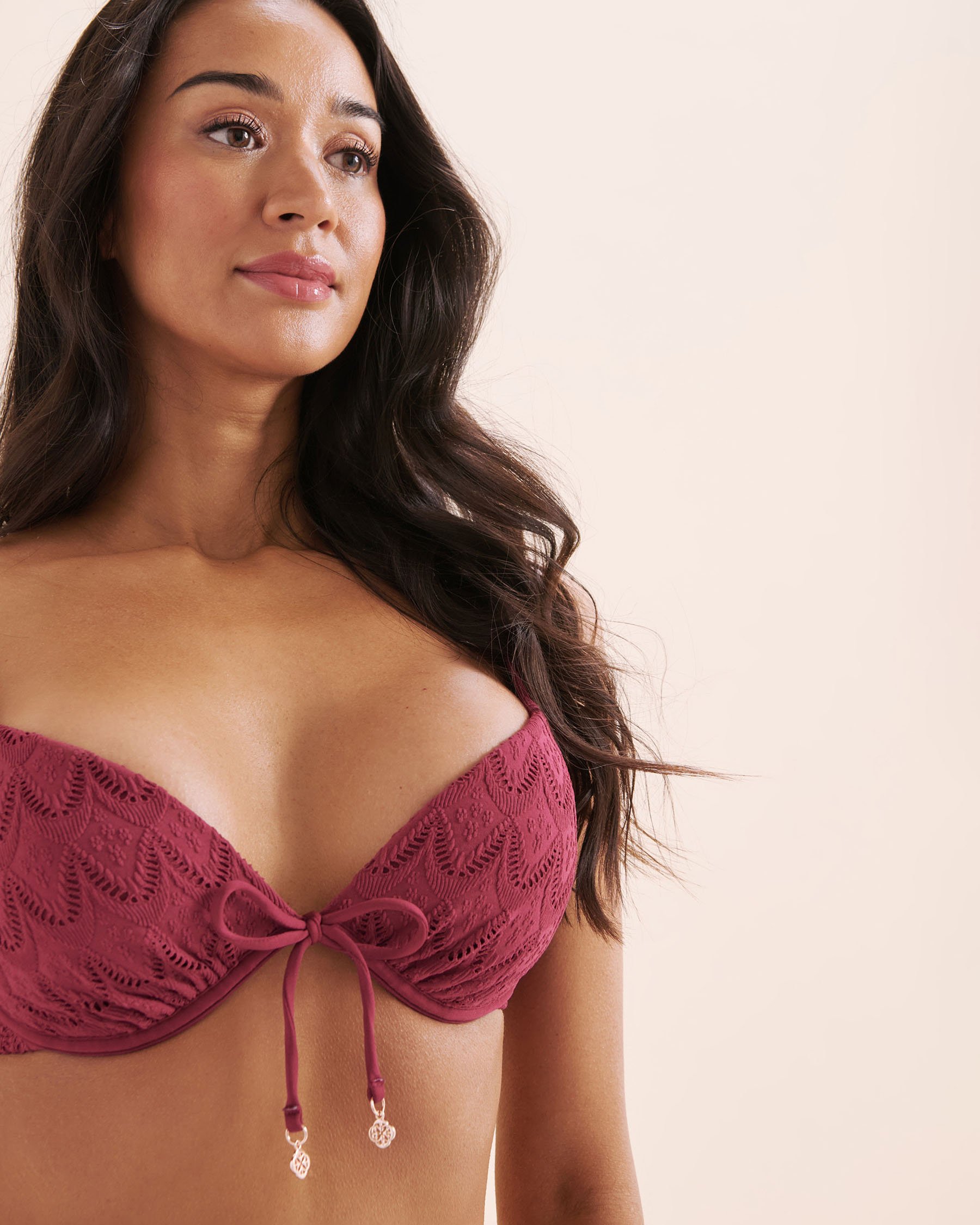 TURQUOISE COUTURE Textured Plunge Bikini Top Beaujolais Violet 01100496 - View8