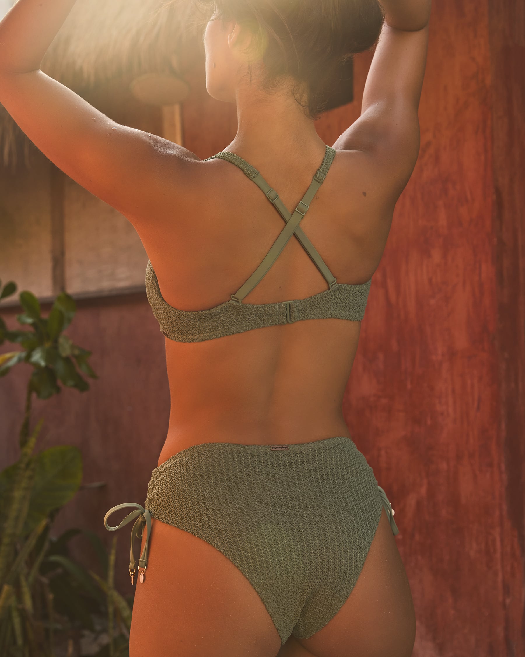 MY BIKINI STORY Crochet Side Tie Cheeky Bikini Bottom Green 01300558 - View1
