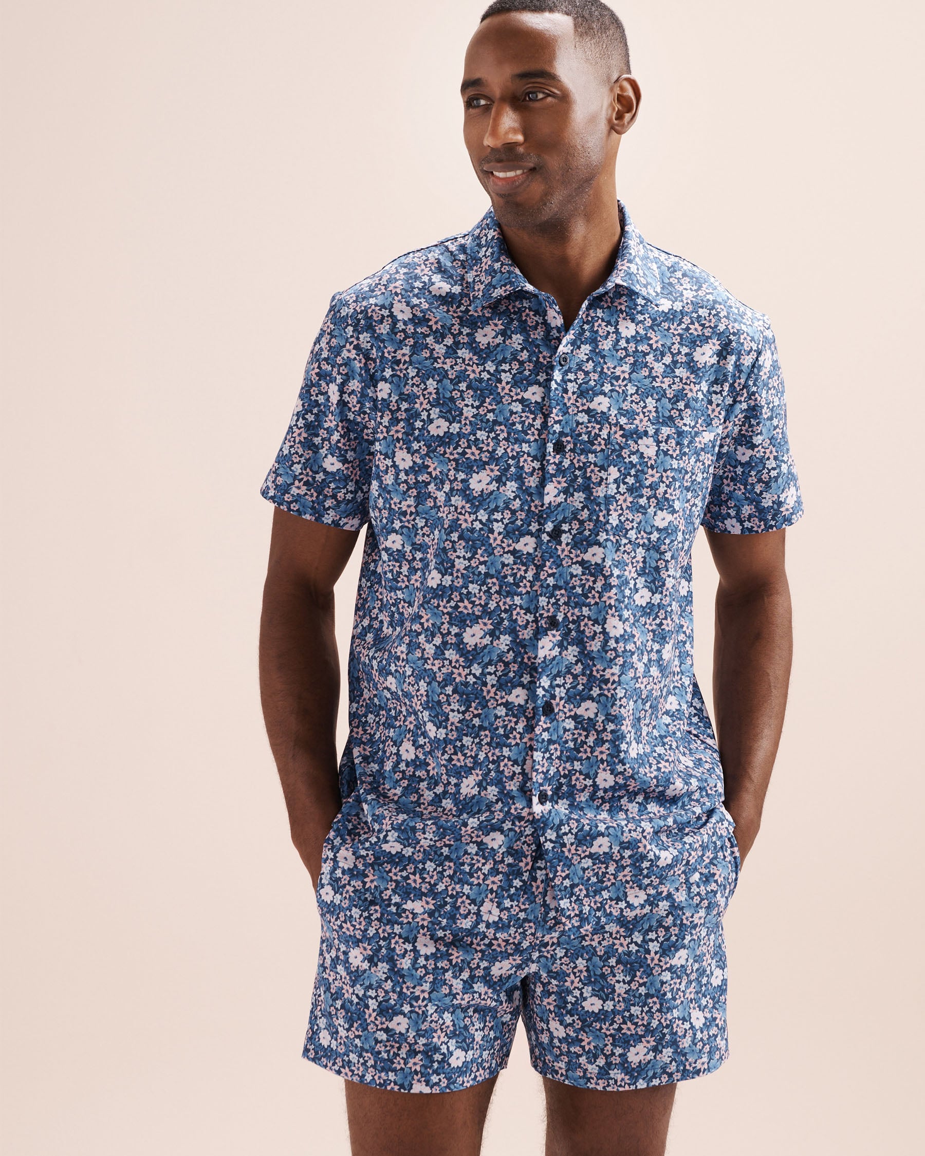 HAMABE Floral Short Sleeves Shirt Navy Blue 04100061 - View2