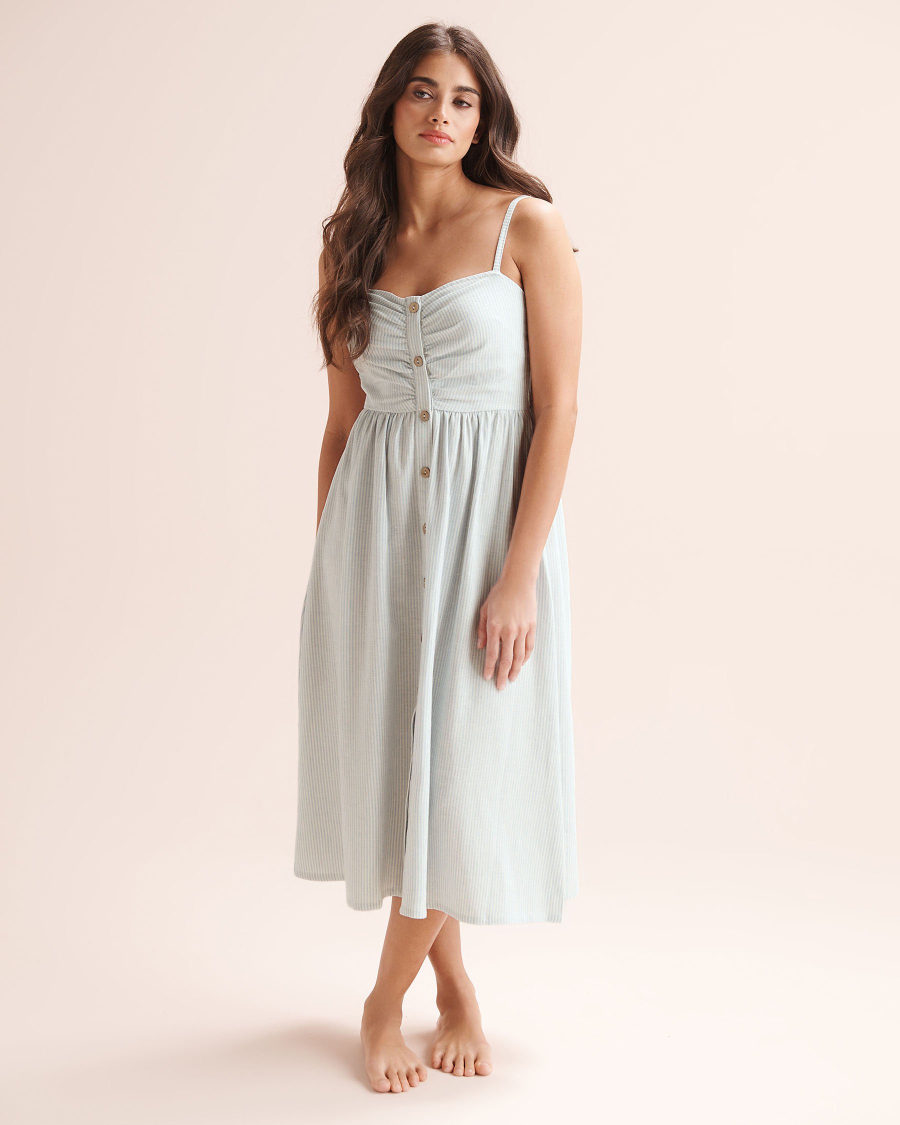 OFF THE BEACH Long Front-Buttoned Striped Dress Blue and white 02300194 - View1