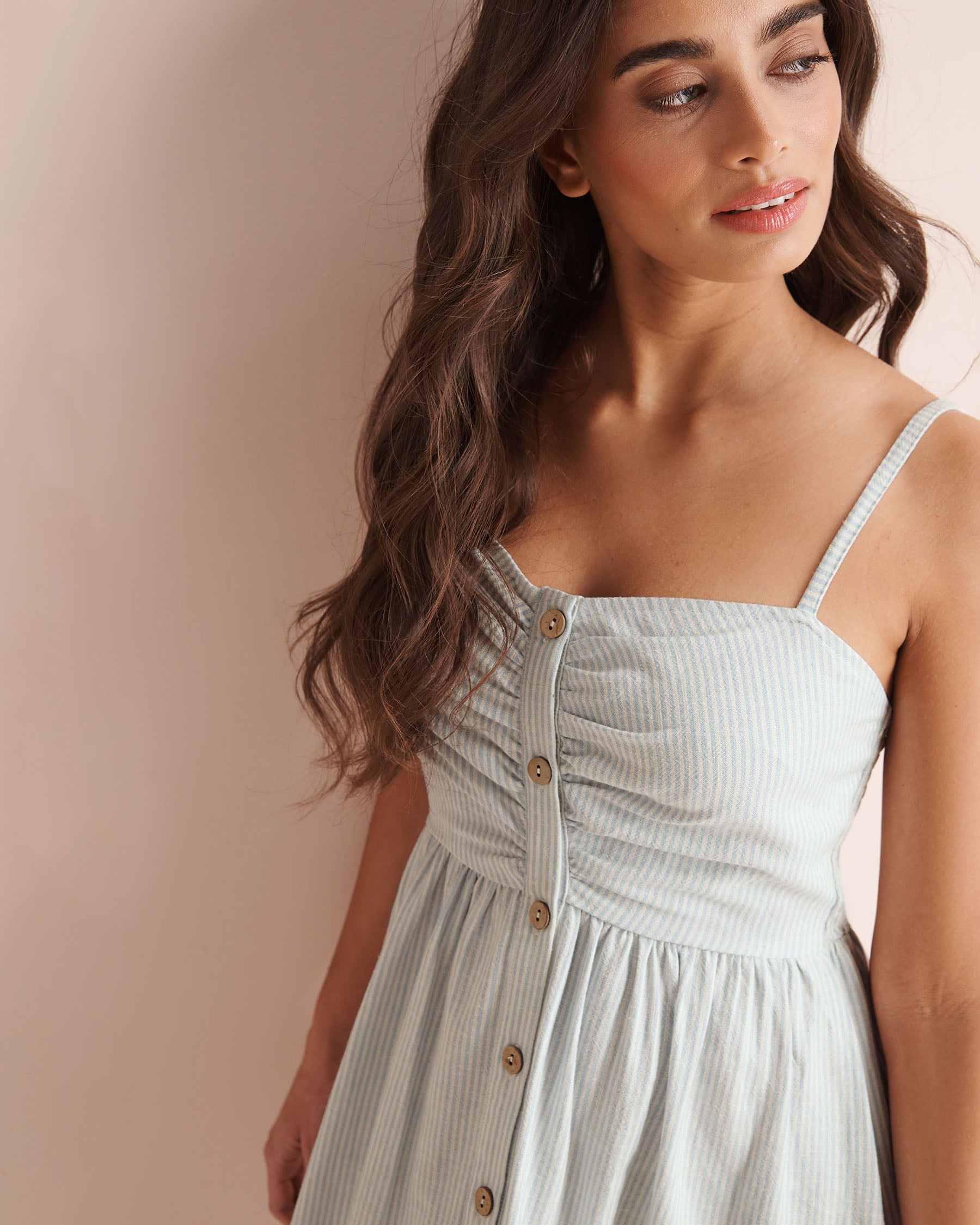 OFF THE BEACH Long Front-Buttoned Striped Dress Blue and white 02300194 - View3