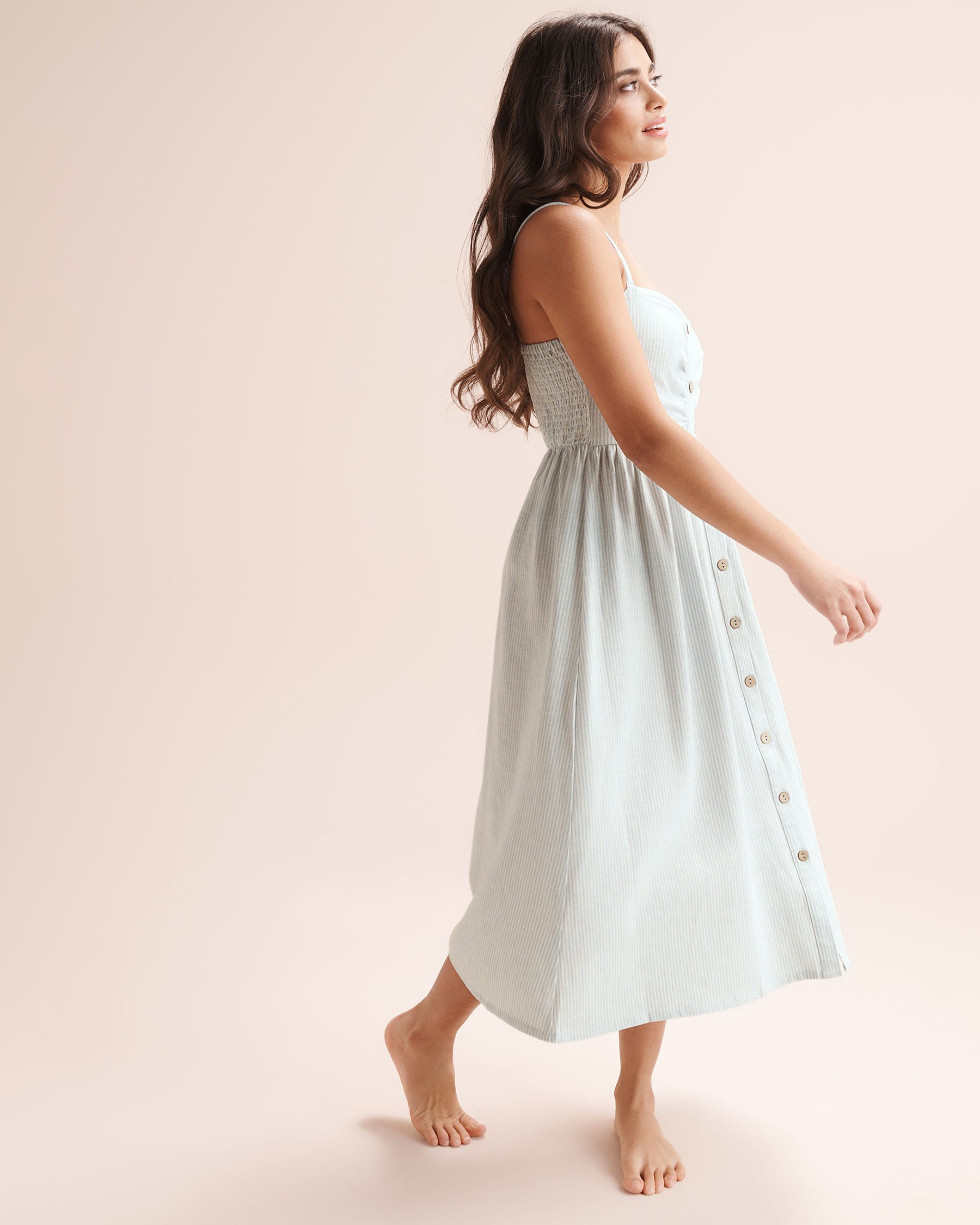 OFF THE BEACH Long Front-Buttoned Striped Dress Blue and white 02300194 - View4