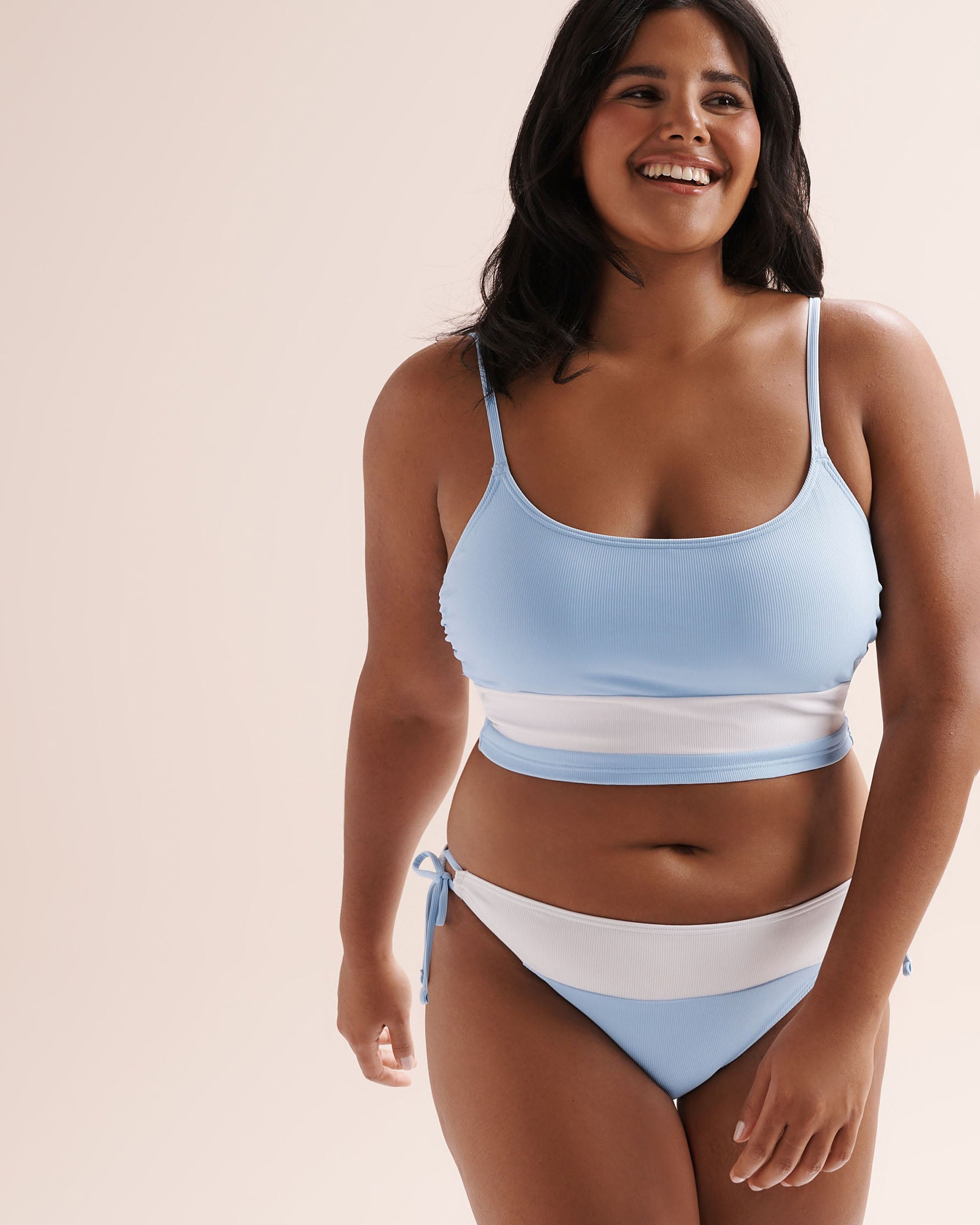 TROPIK Ribbed Side Tie Brazilian Bikini Bottom Blue 01300548 - View10