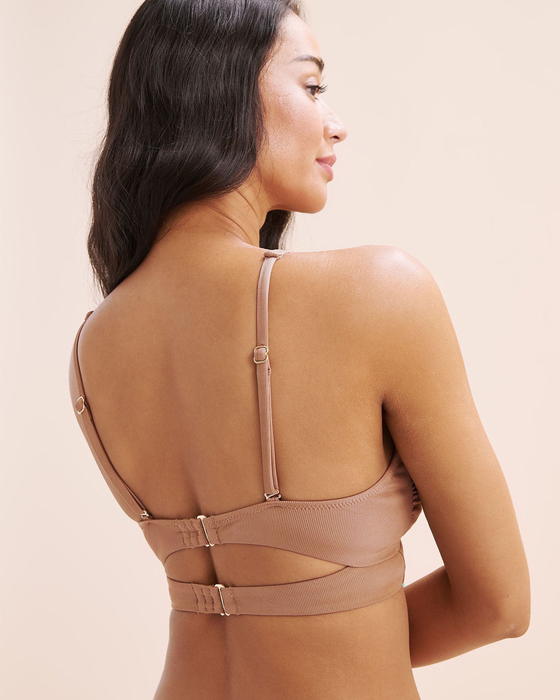 SANTEMARE Shiny Ribbed Bralette Bikini Top Brown 01100538 - View6