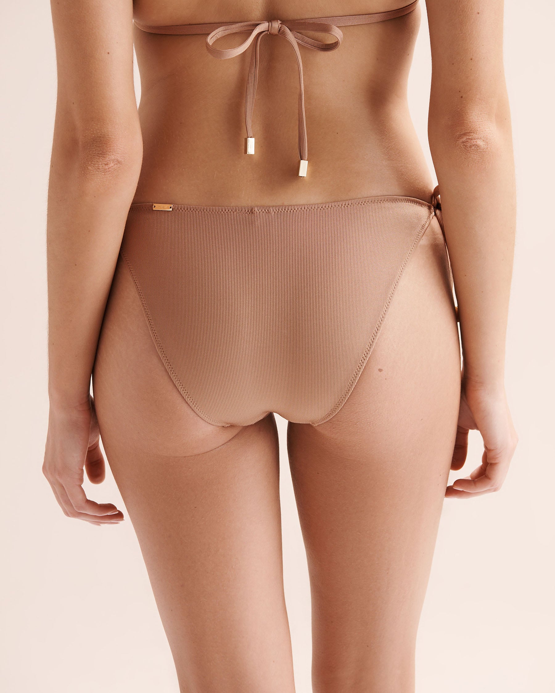SANTEMARE Shiny Ribbed Side Ties Brazilian Bikini Bottom Brown 01300568 - View4