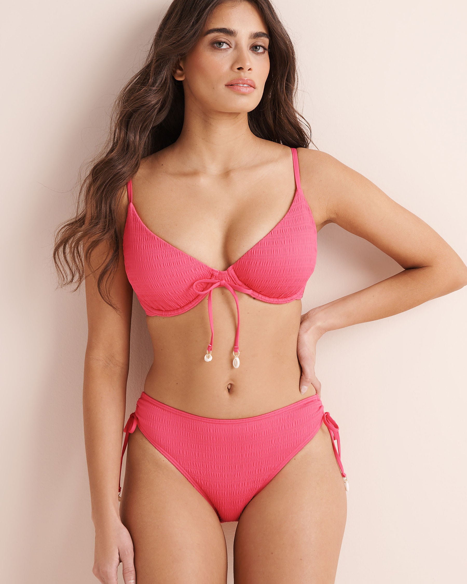 MY BIKINI STORY Textured Underwire Plunge Bikini Top Honeysuckle Pink 01100532 - View4