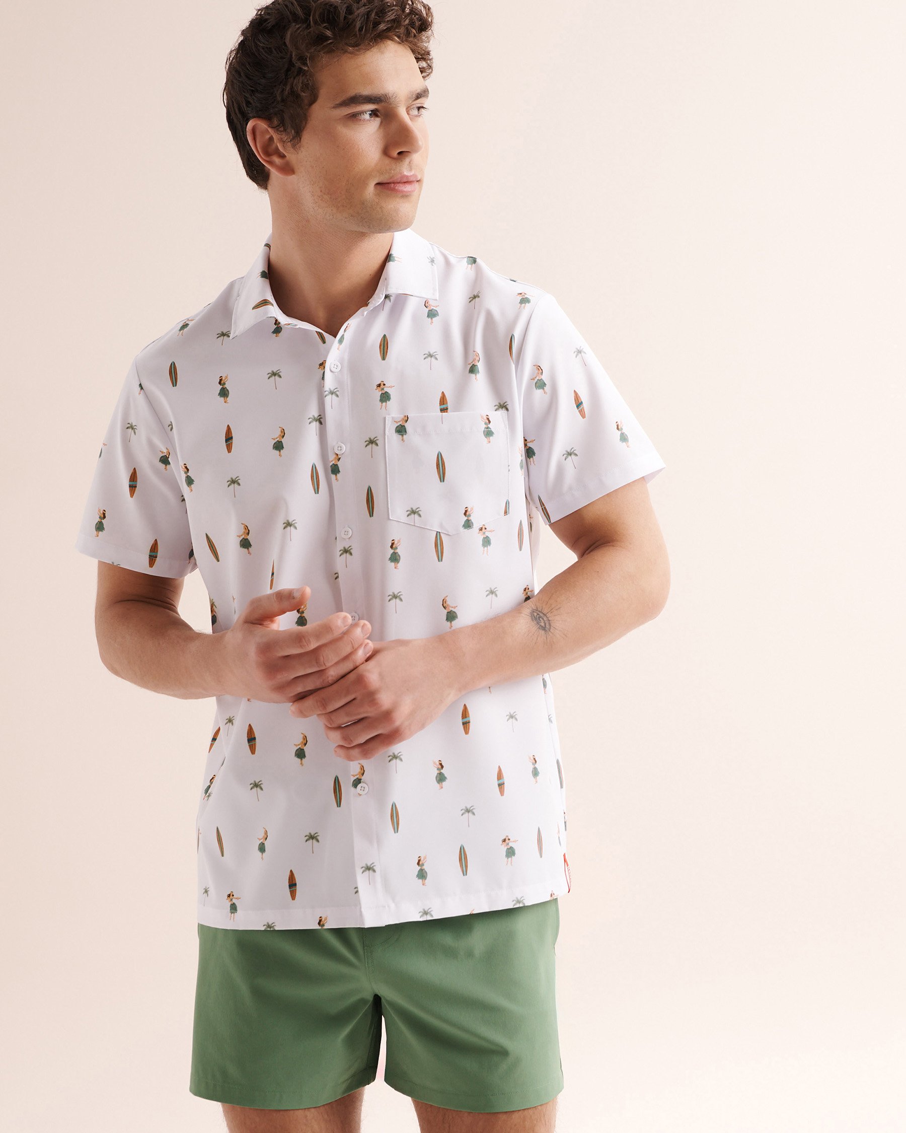 HAMABE Hawaiian Short Sleeve Shirt White 04100063 - View3