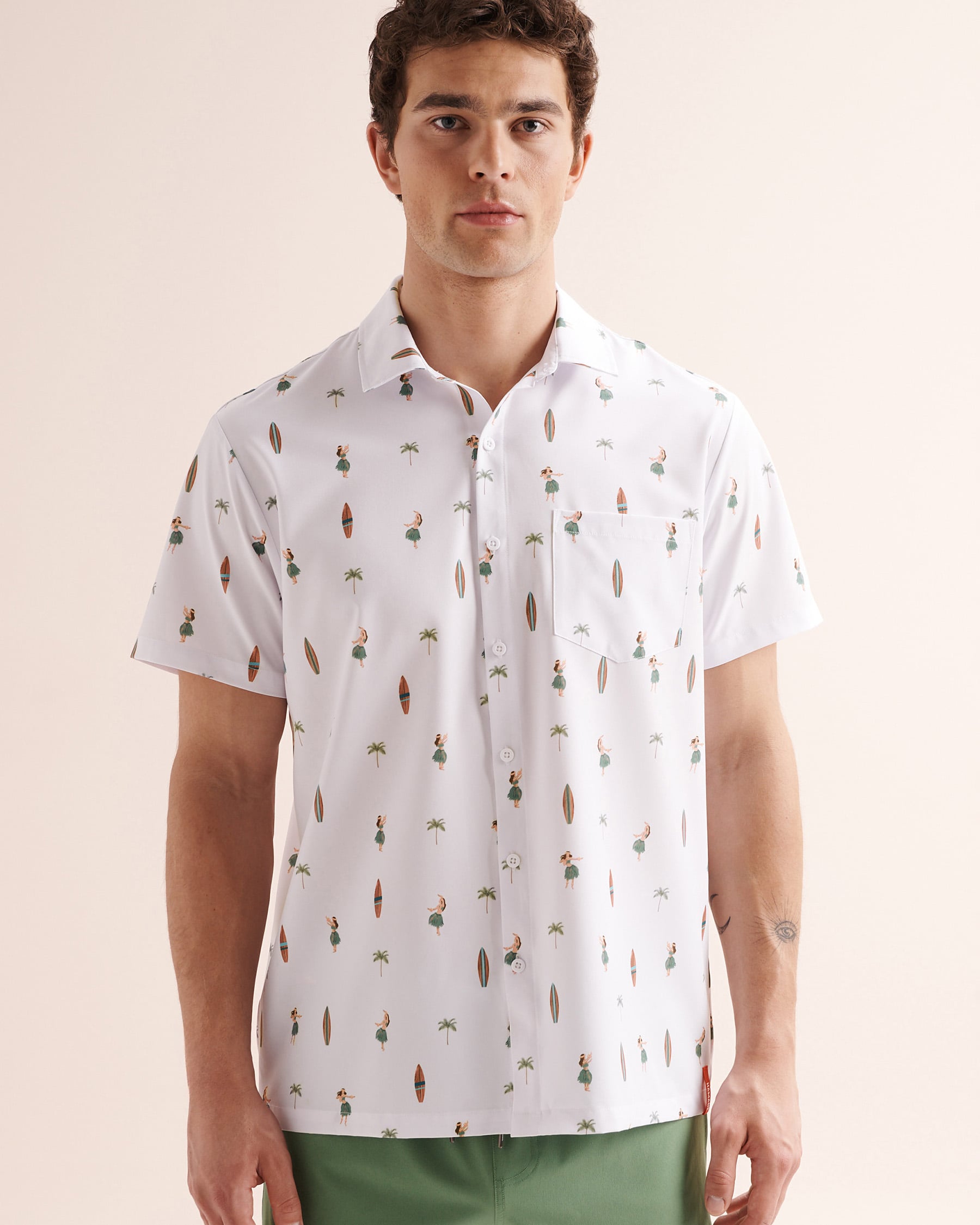 HAMABE Hawaiian Short Sleeve Shirt White 04100063 - View6