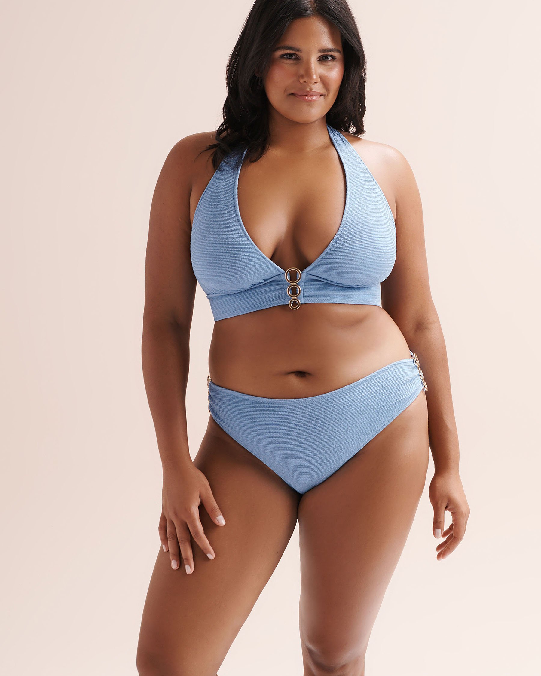SANTEMARE Textured Triangle Bikini Top Blue 01100570 - View1
