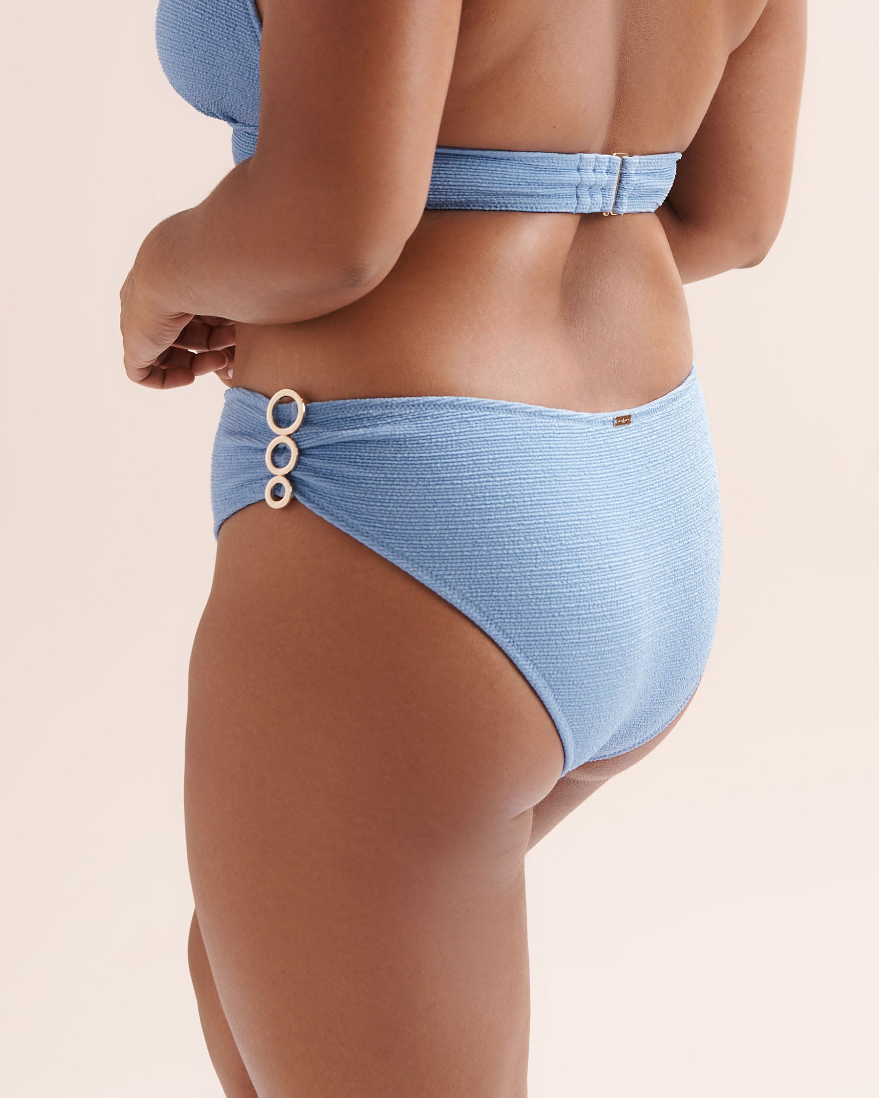 SANTEMARE Textured Low-Rise Brazilian Bikini Bottom Blue 01300592 - View2
