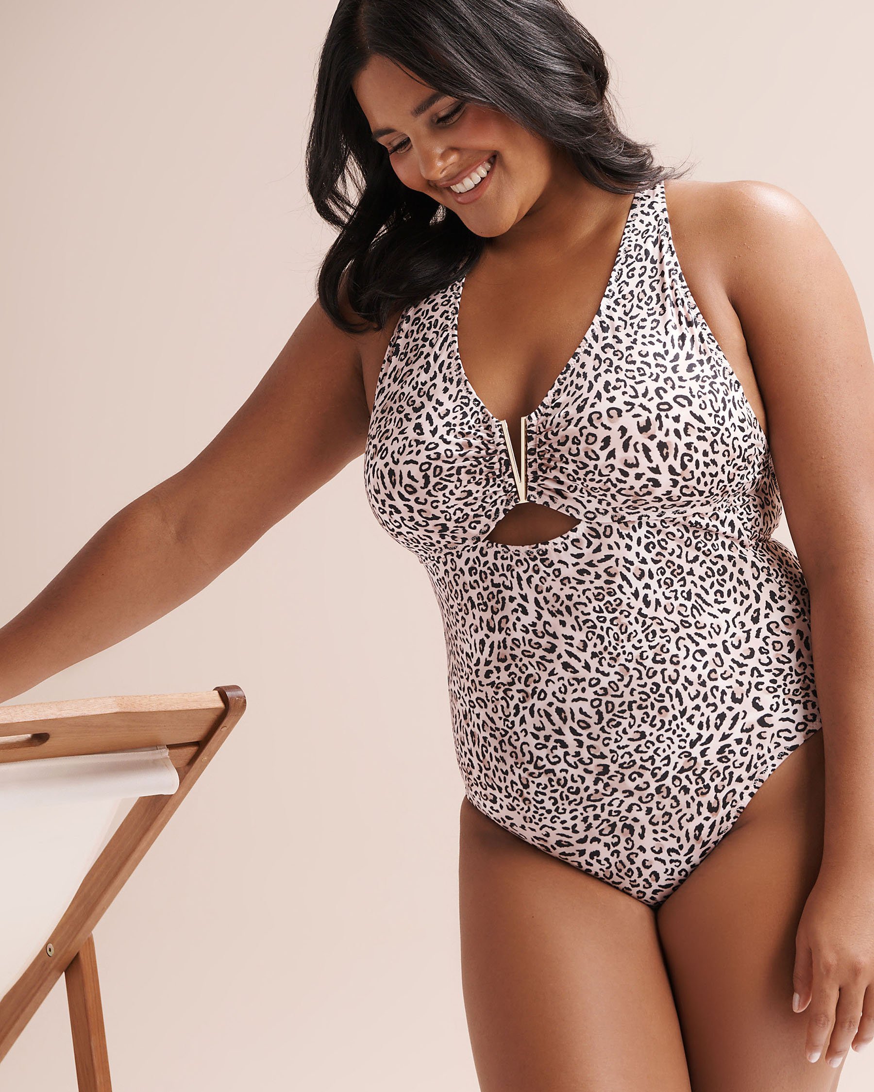 SANTEMARE Shiny Leopard Tummy Control One-Piece Swimsuit Beige 01400144 - View10