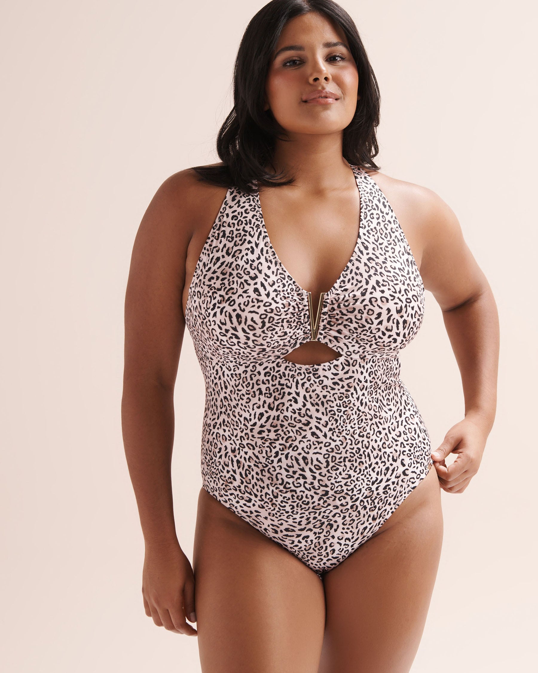 SANTEMARE Shiny Leopard Tummy Control One-Piece Swimsuit Beige 01400144 - View6