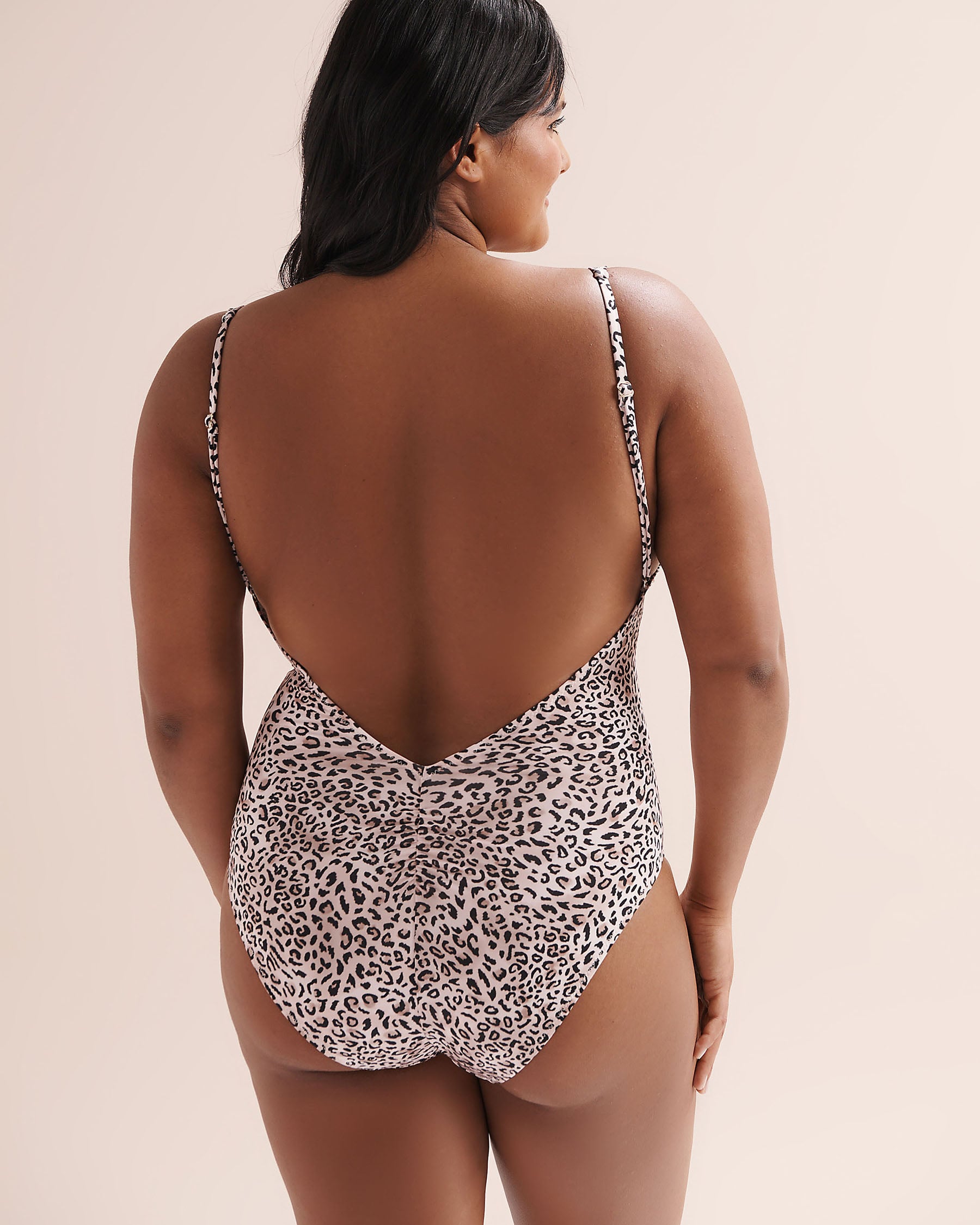 SANTEMARE Shiny Leopard Tummy Control One-Piece Swimsuit Beige 01400144 - View8