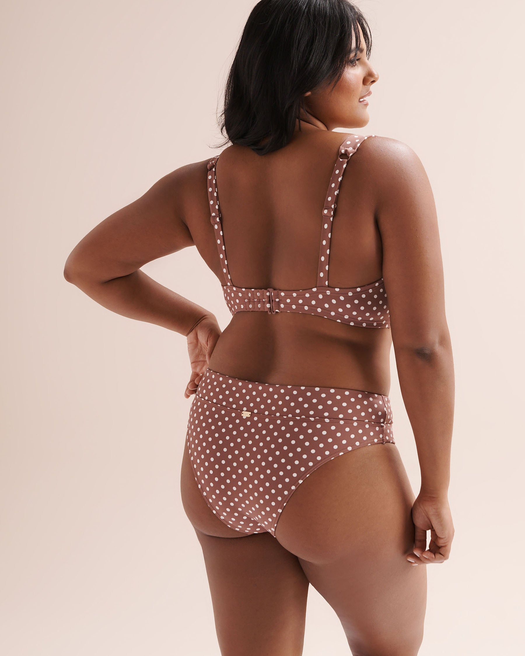 TROPIK Ribbed Polka-Dot D Cup Plunge Bikini Top Nutmeg Brown 01200139 - View2