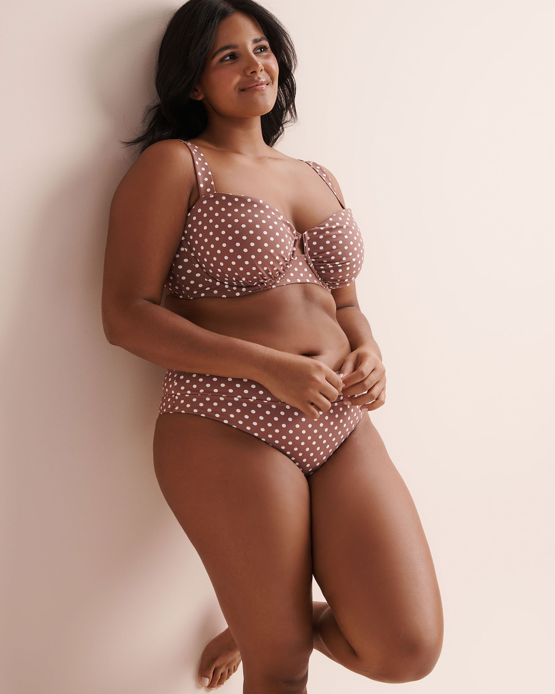 TROPIK Ribbed Polka-Dot D Cup Plunge Bikini Top Nutmeg Brown 01200139 - View4