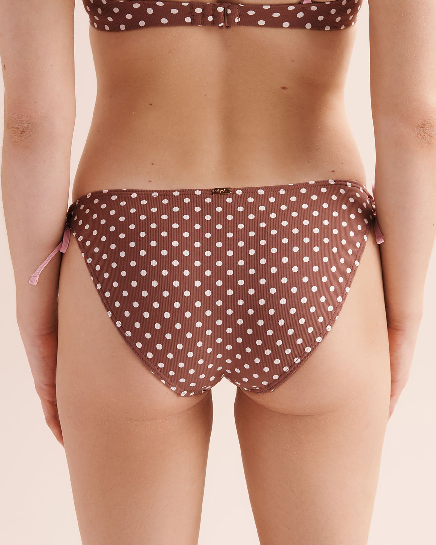 TROPIK Ribbed Polka-Dot Side Tie Low-Rise Bikini Bottom Nutmeg Brown 01300584 - View4