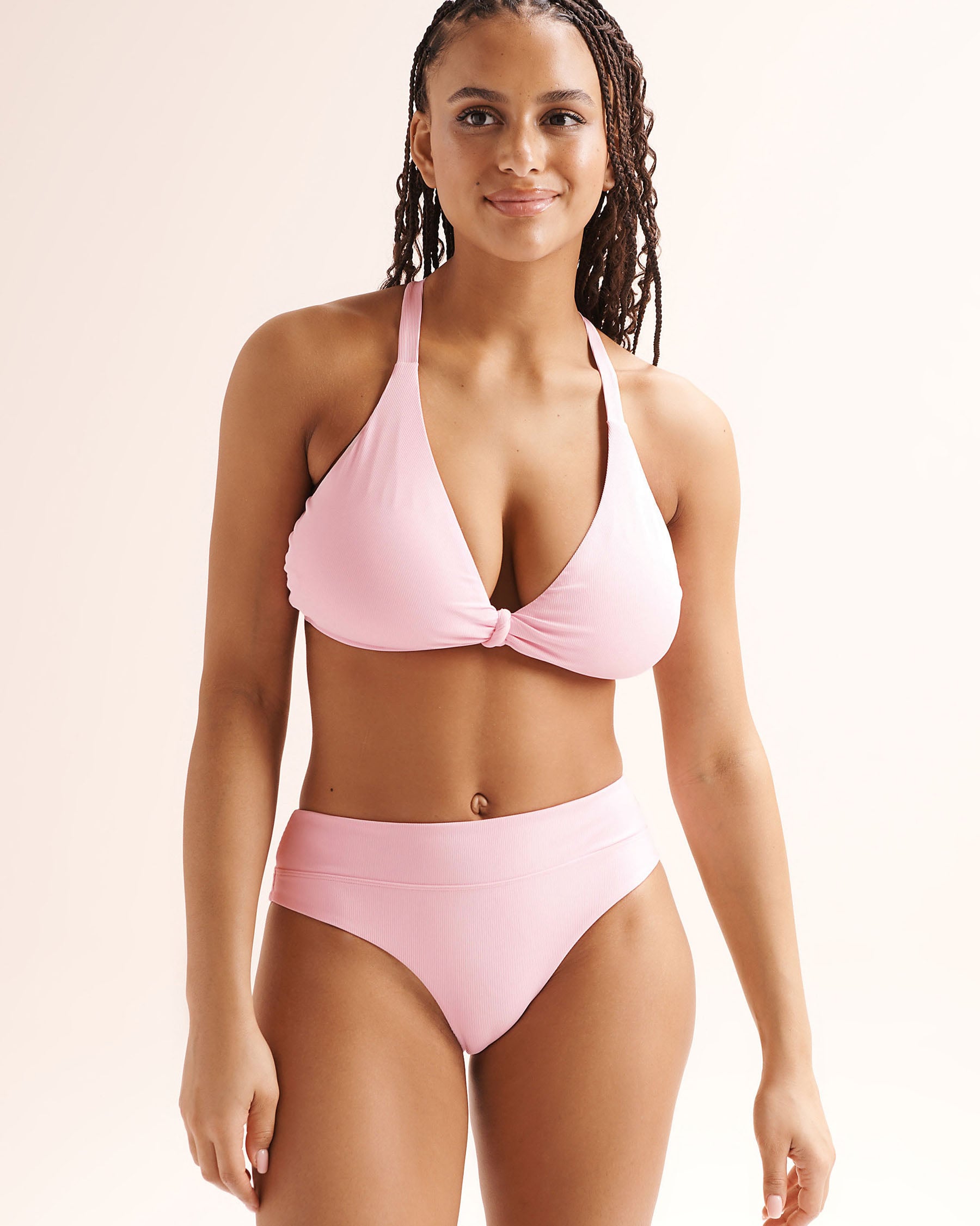 TROPIK Ribbed Mid-Rise Cheeky Bikini Bottom Pink 01300585 - View3