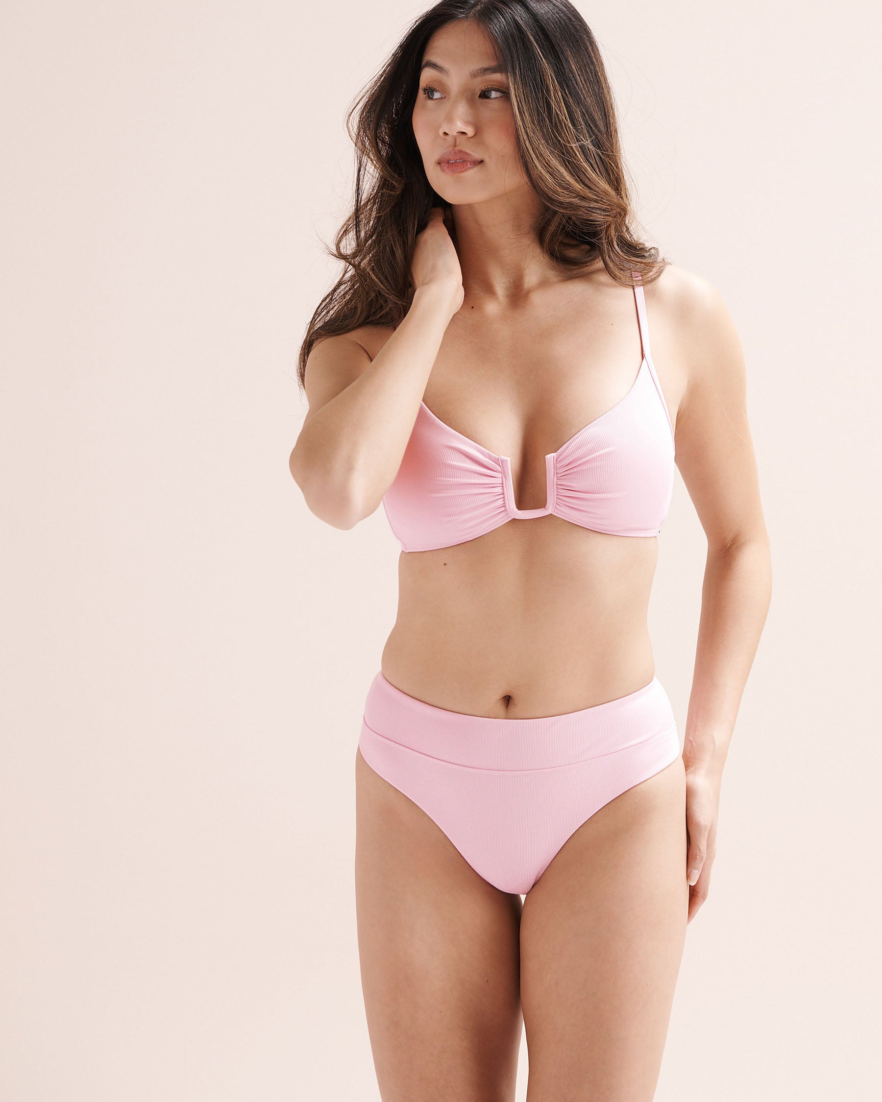 TROPIK Ribbed Mid-Rise Cheeky Bikini Bottom Pink 01300585 - View8