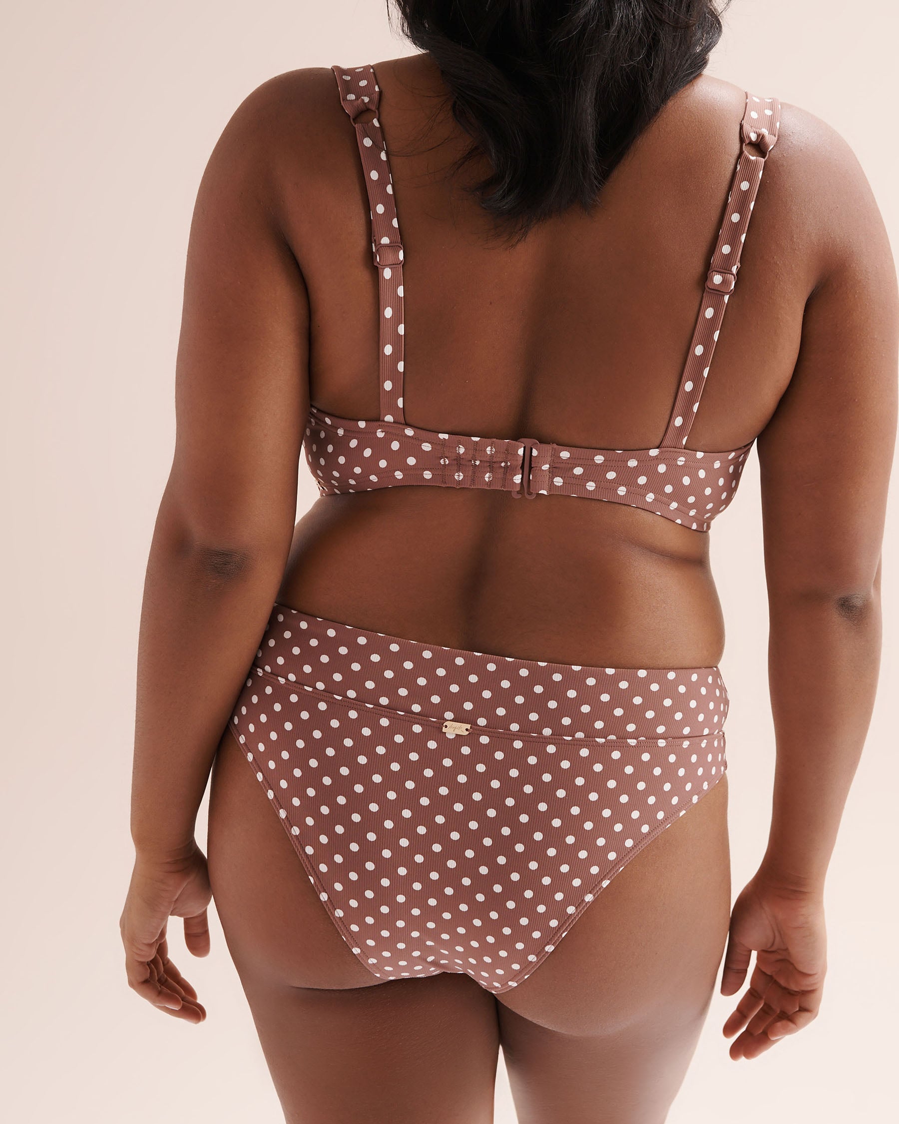 TROPIK Ribbed Polka-Dot Mid-Rise Cheeky Bikini Bottom Nutmeg Brown 01300585 - View2