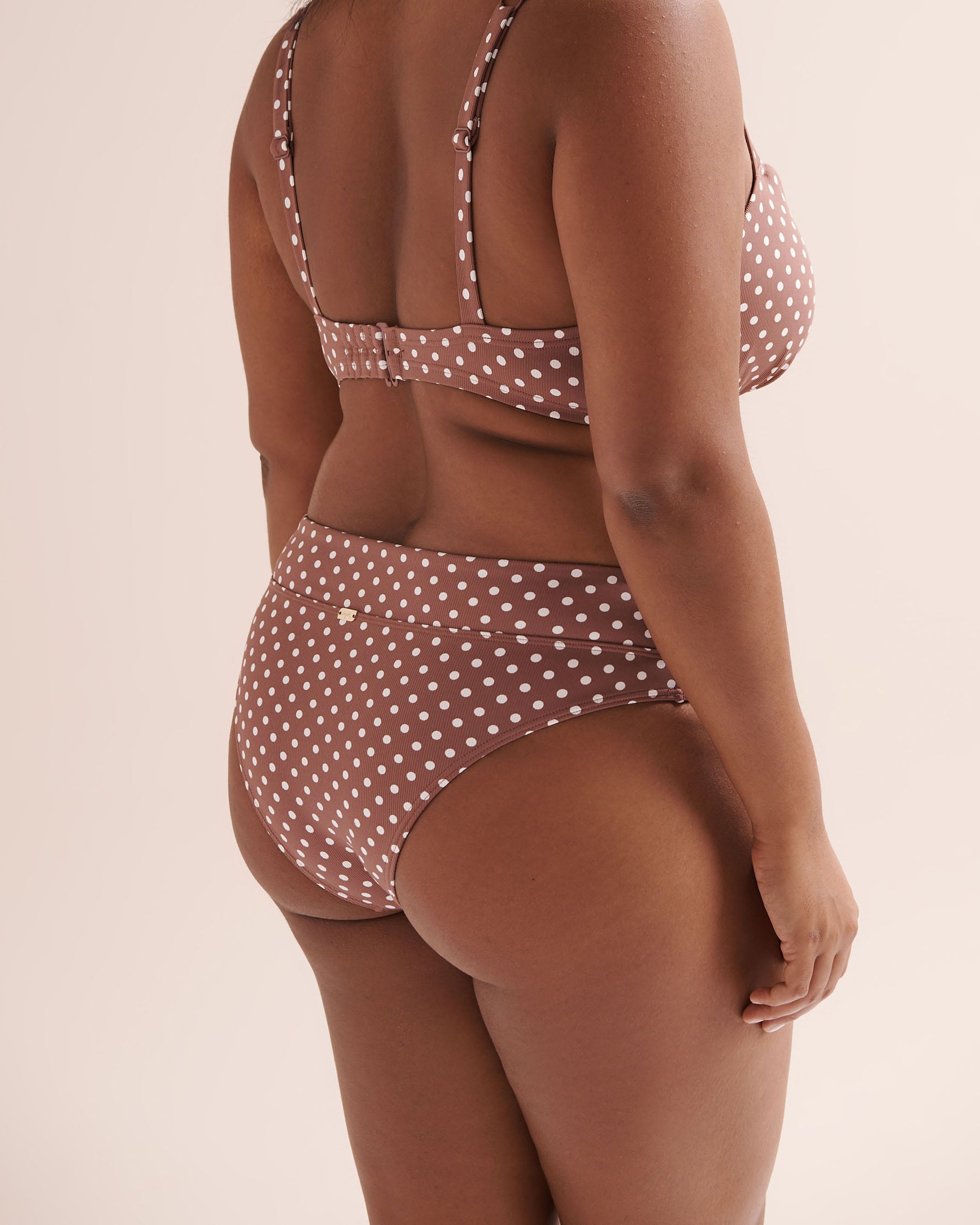 TROPIK Ribbed Polka-Dot Mid-Rise Cheeky Bikini Bottom Nutmeg Brown 01300585 - View3