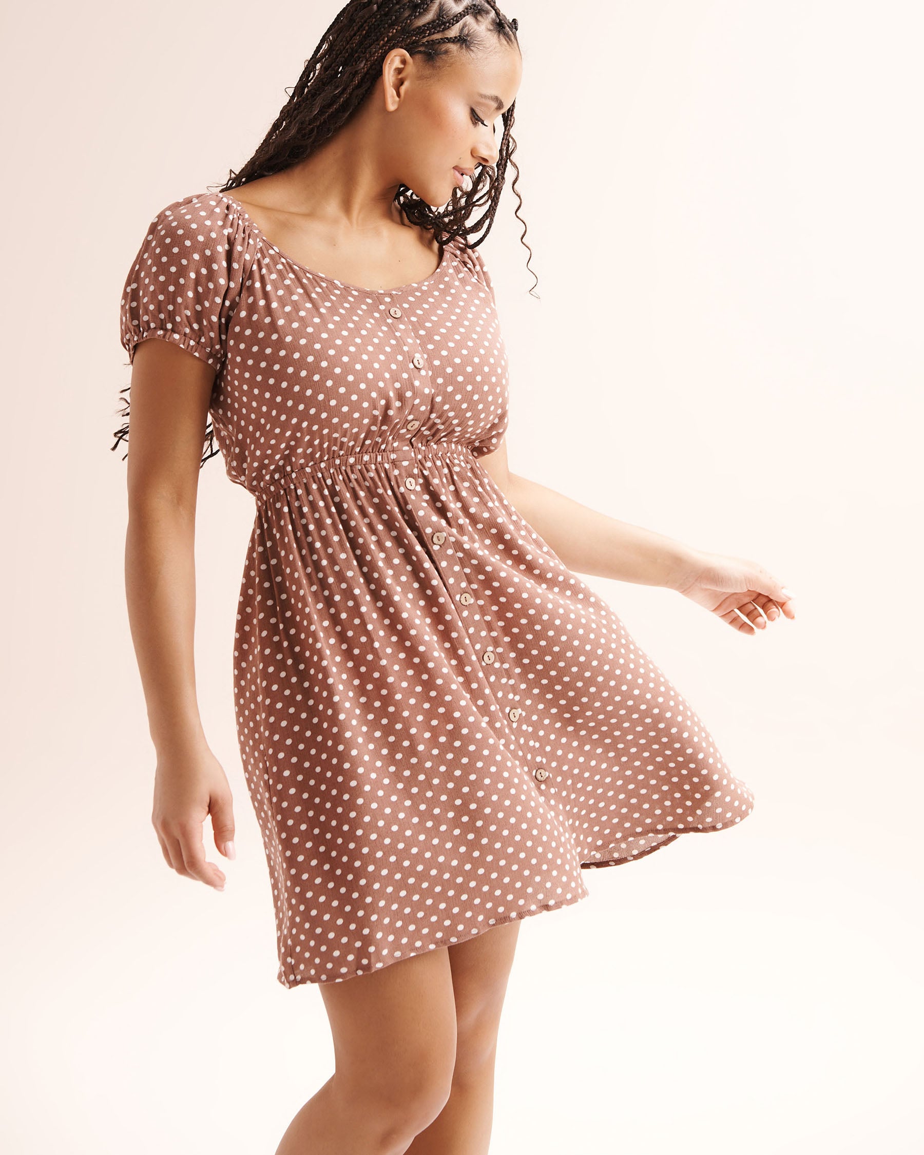 TROPIK Short Dot Dress Nutmeg Brown 02300201 - View9