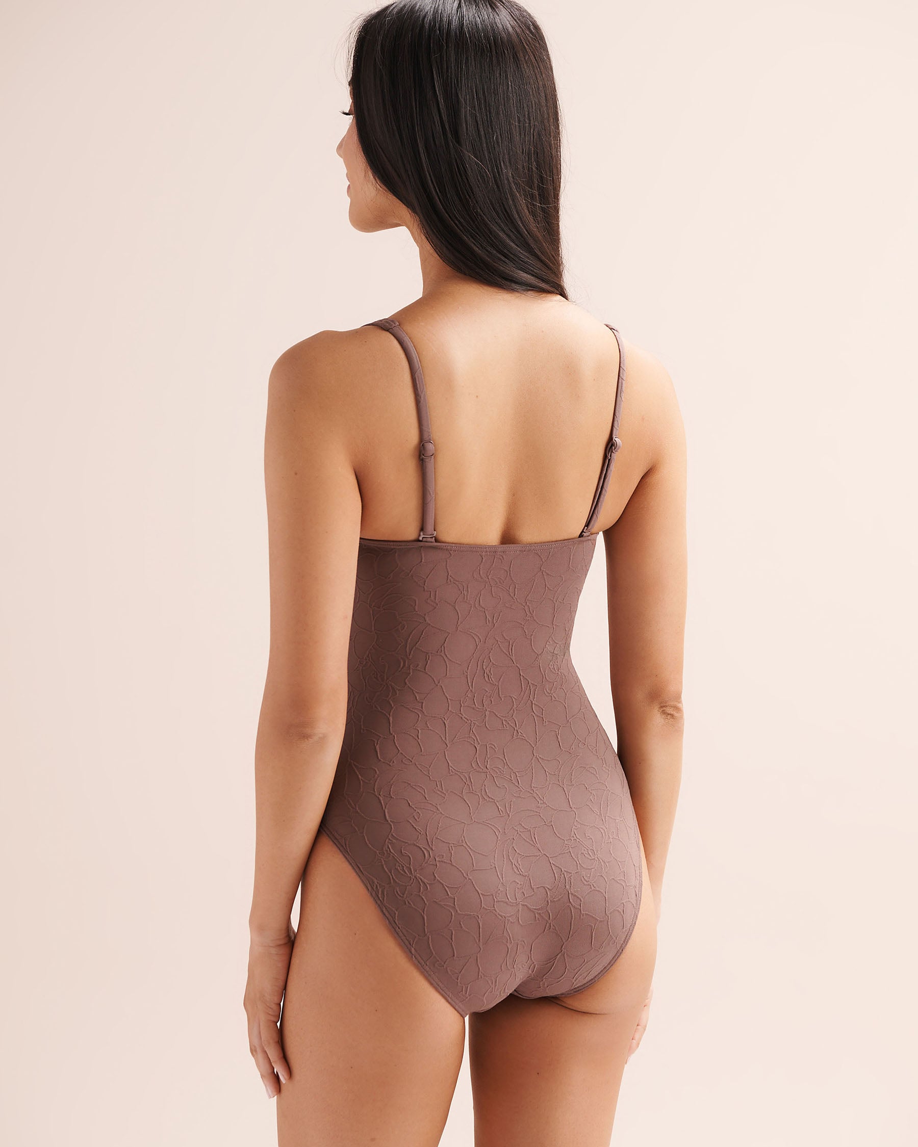 TURQUOISE COUTURE Textured Overlap Band One-Piece Swimsuit Brown 01400142 - View2