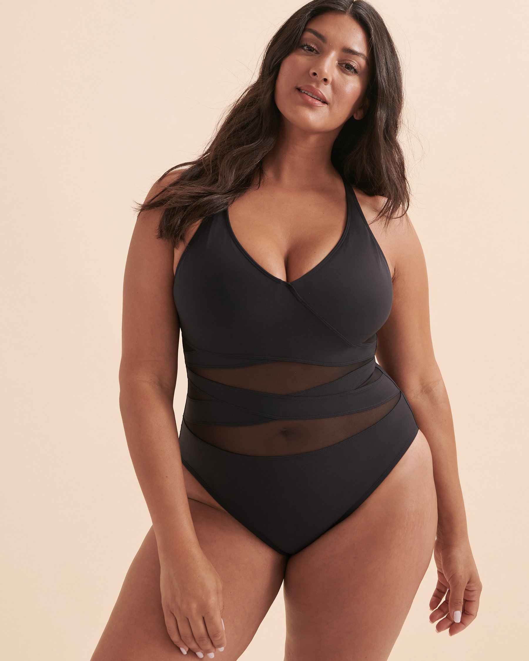 BLEU ROD BEATTIE Don't Mesh with Me V-neck One-piece Swimsuit Black RBDM23754 - View5
