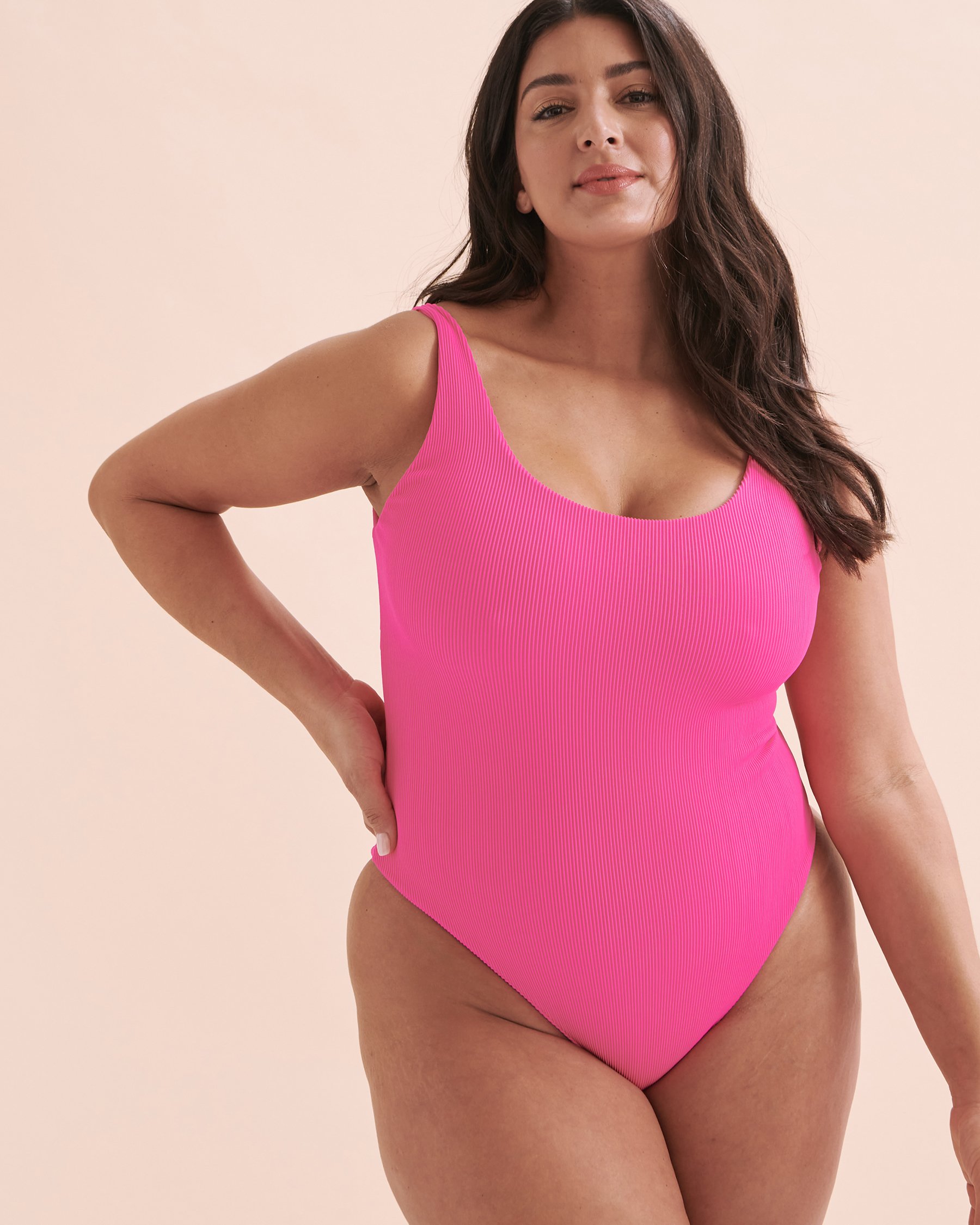 KULANI KINIS Flamingo Pink Ribbed Cheeky One-piece Swimsuit Flamingo Pink ONE311FLRIB - View1