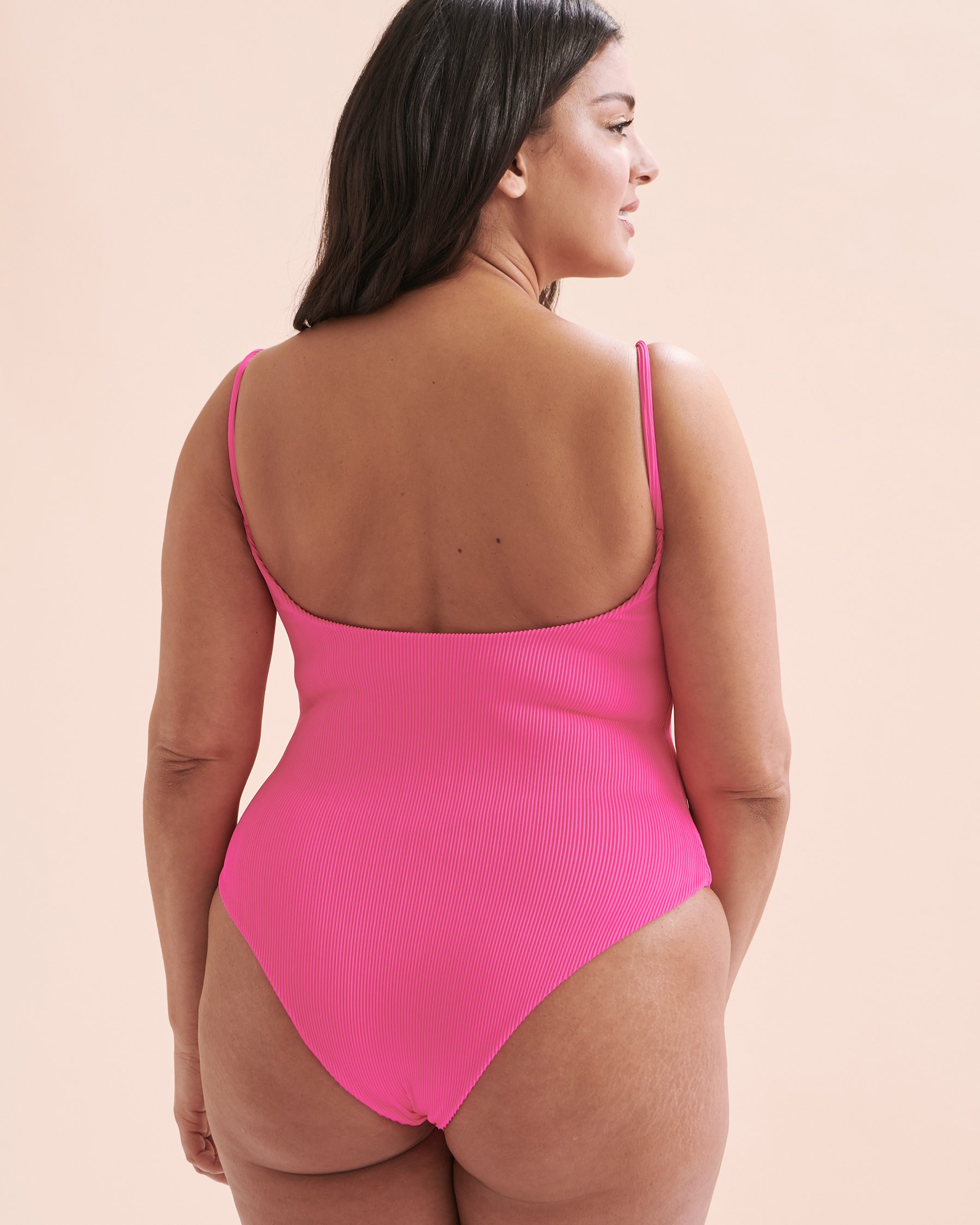 KULANI KINIS Flamingo Pink Ribbed Cheeky One-piece Swimsuit Flamingo Pink ONE311FLRIB - View2