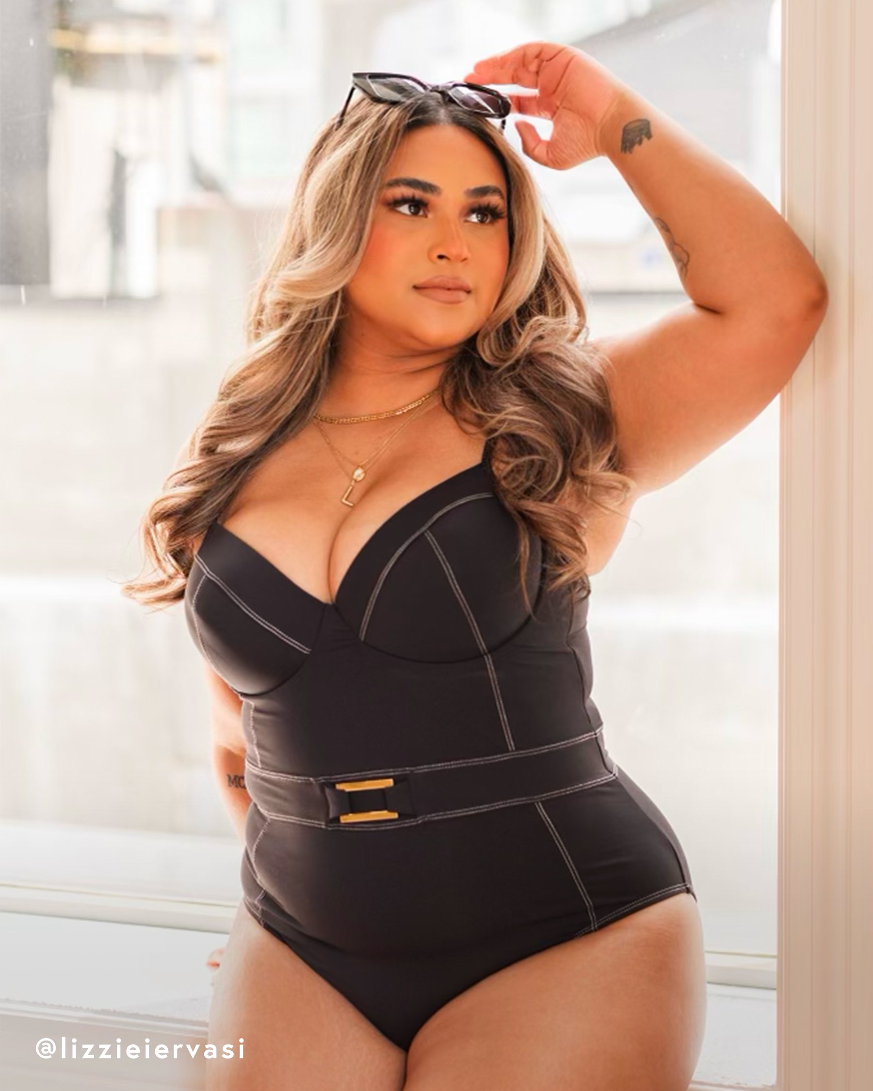 BLEU ROD BEATTIE Maillot une-pièce avec ceinture A FINE LINE Noir RBFL23228H - View1