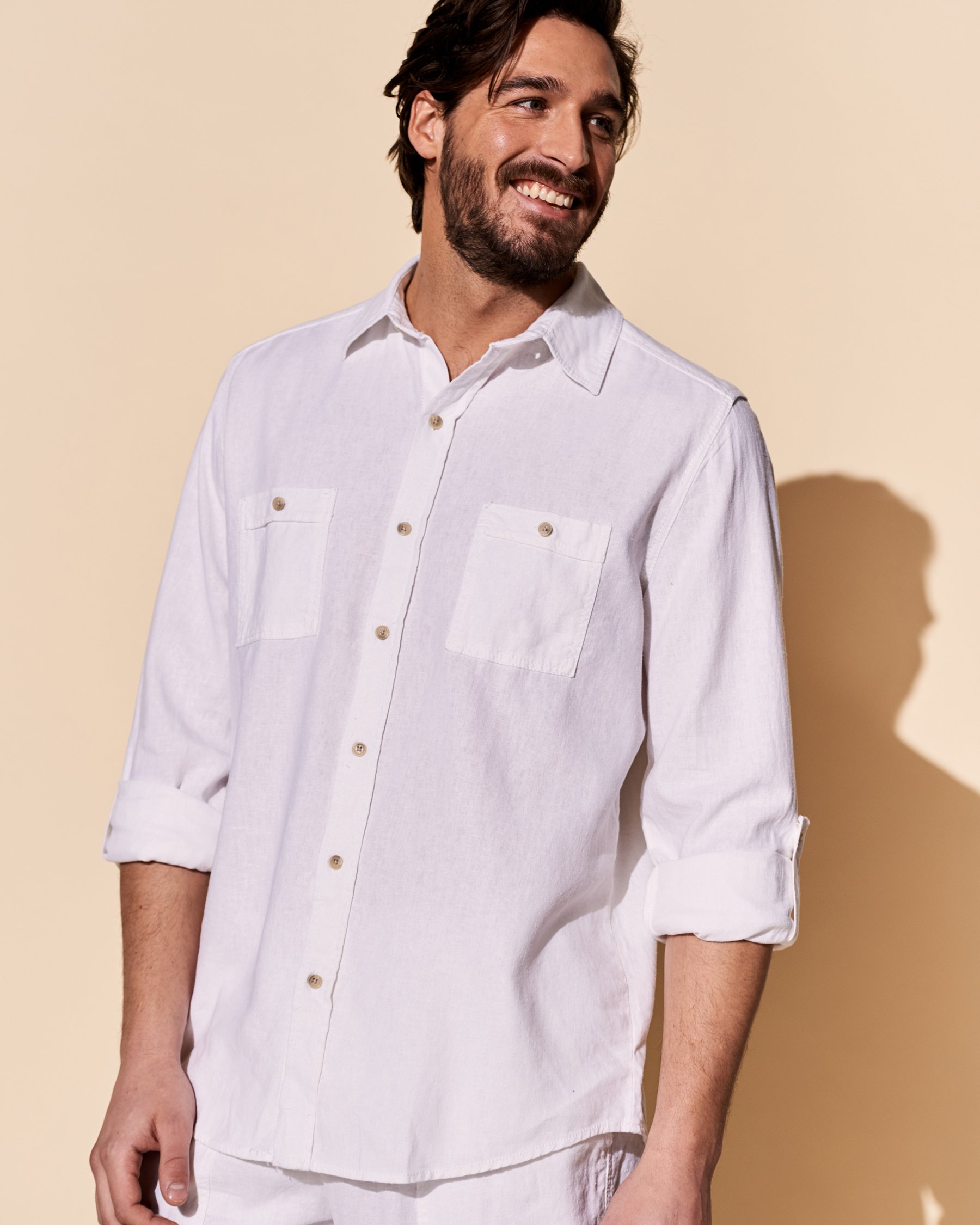 OCEAN Linen long sleeve shirt Ocean WHITE 696-785-1-00 - View3