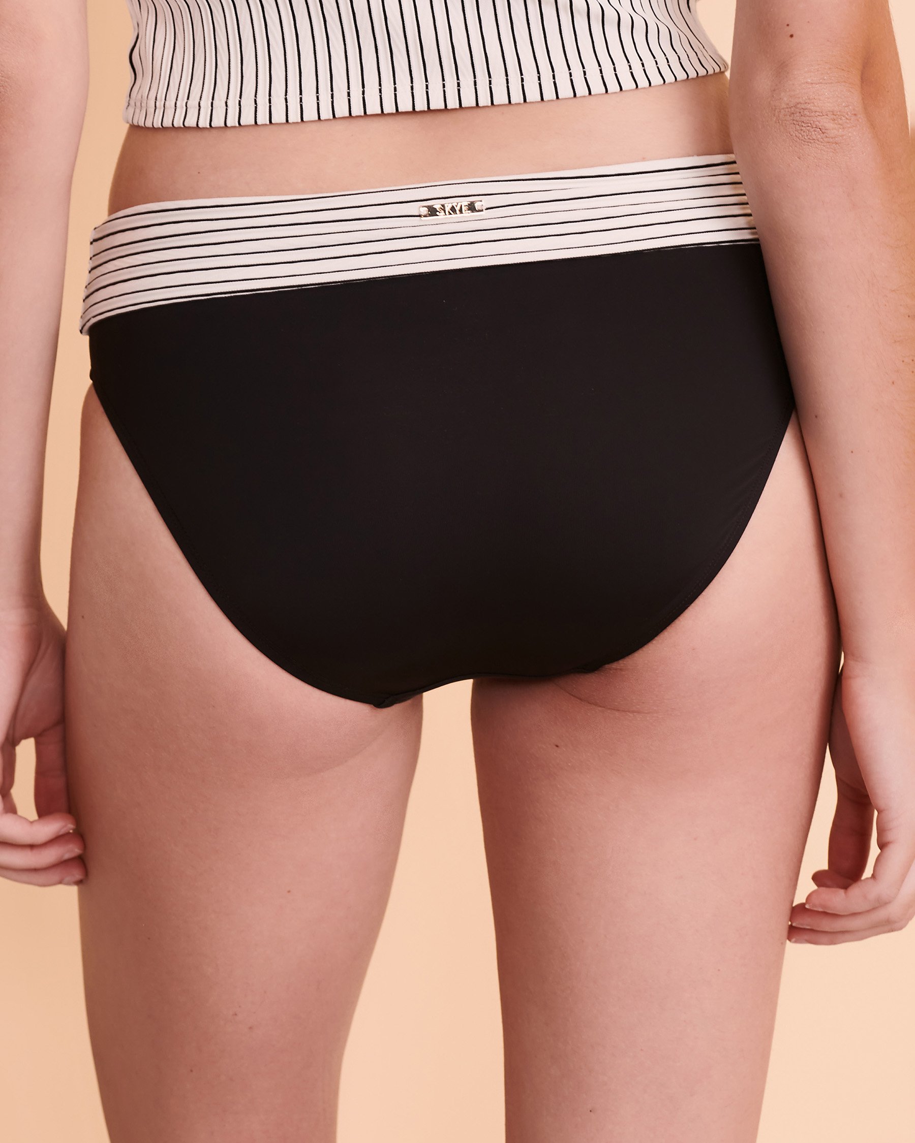 SKYE Bas de bikini bande de taille pliable EMOTION Rayures blanches et noires SK72338 - View2