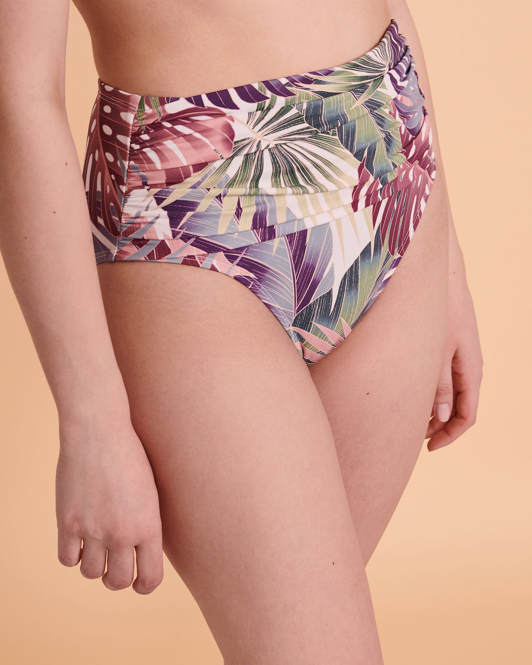 BLEU ROD BEATTIE IT'S A BREEZE Shirred High Waist Bikini Bottom Leaf print RBBZ22916H - View1