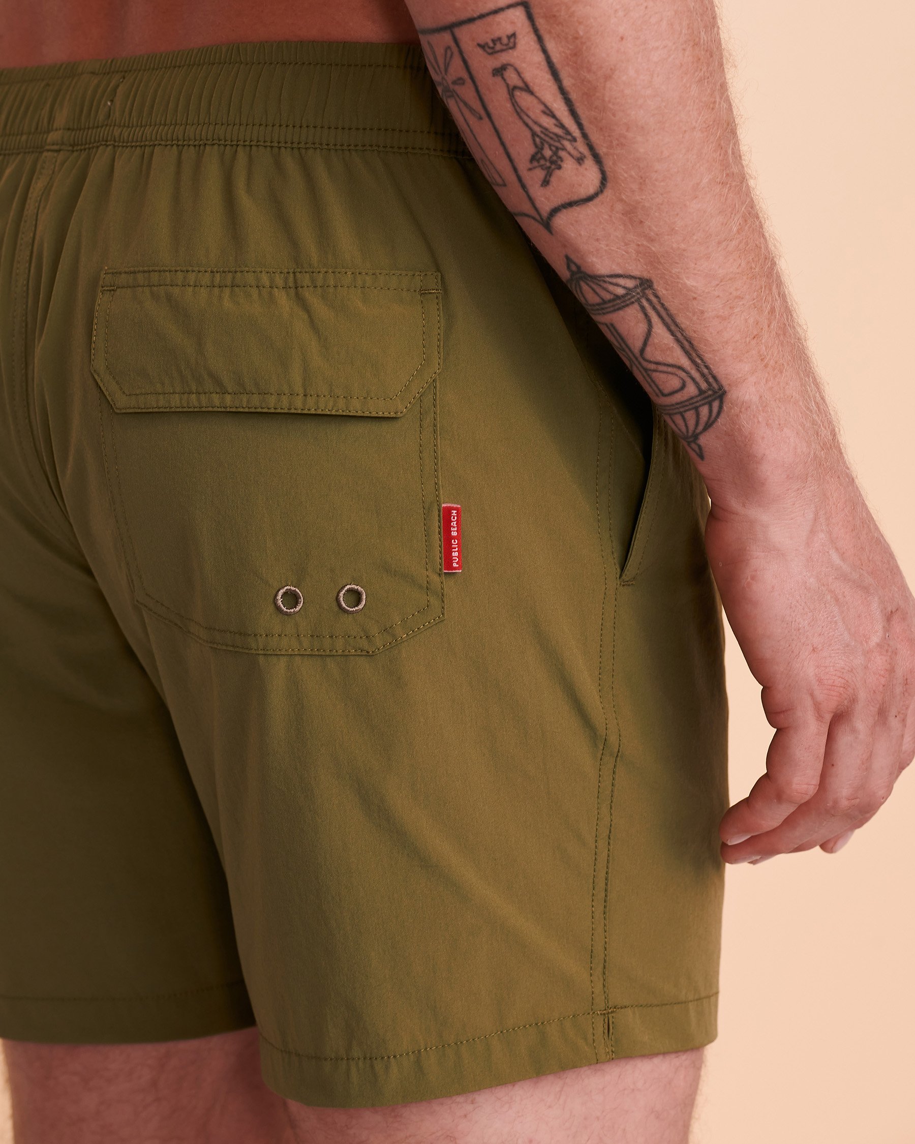 PUBLIC BEACH SOLID Volley Swimsuit Khaki PB4601BIK - View4